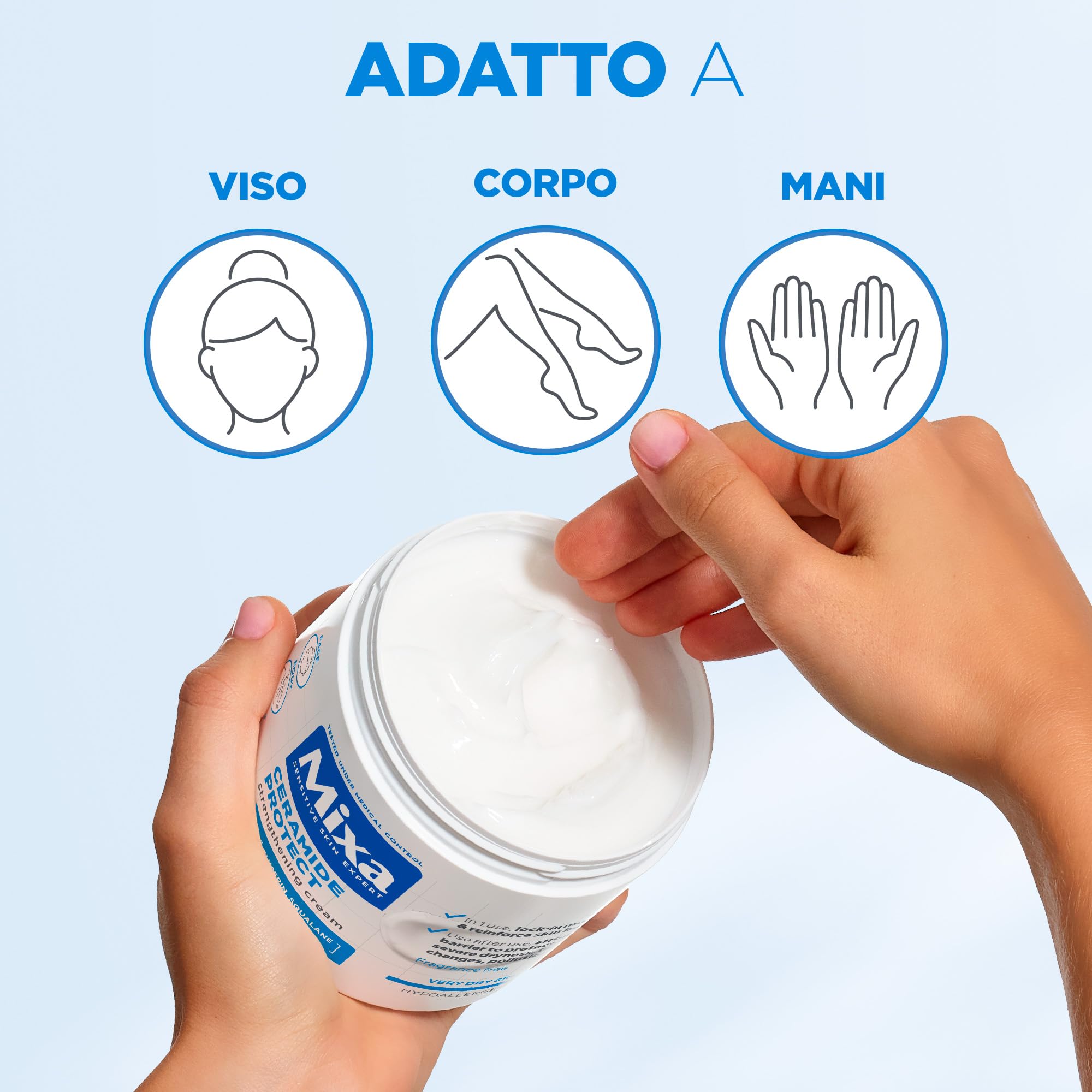 Mixa Crema Idratante Rinforzante, Per Pelli Sensibili e Molto Secche, Pelle Idratata a Fondo, Con il 10% di Ceramidi, Glicerina e Squalano, Senza Profumo, Ceramide Protect, 400 ml