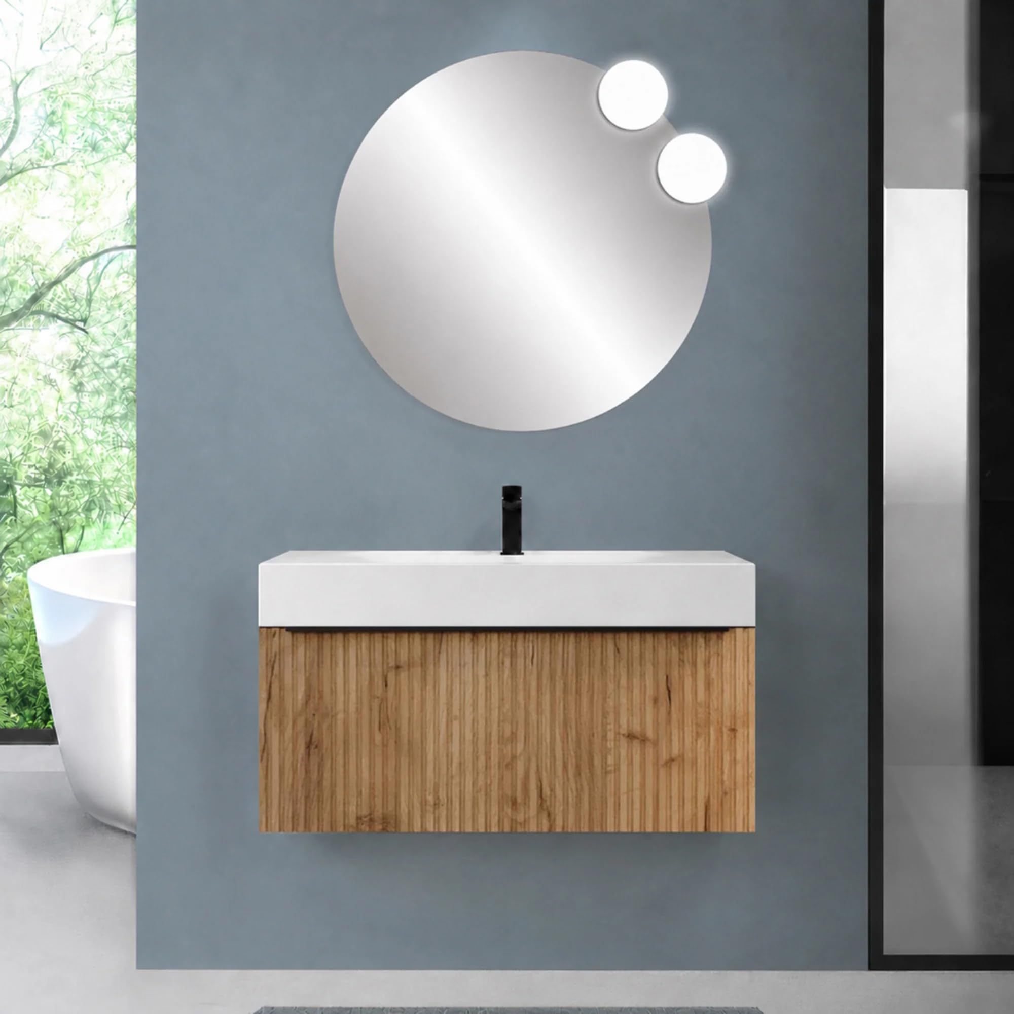 Inbagno Mobile Bagno Sospeso 100 cm Rovere Africa Lavabo Resina Linea Nara