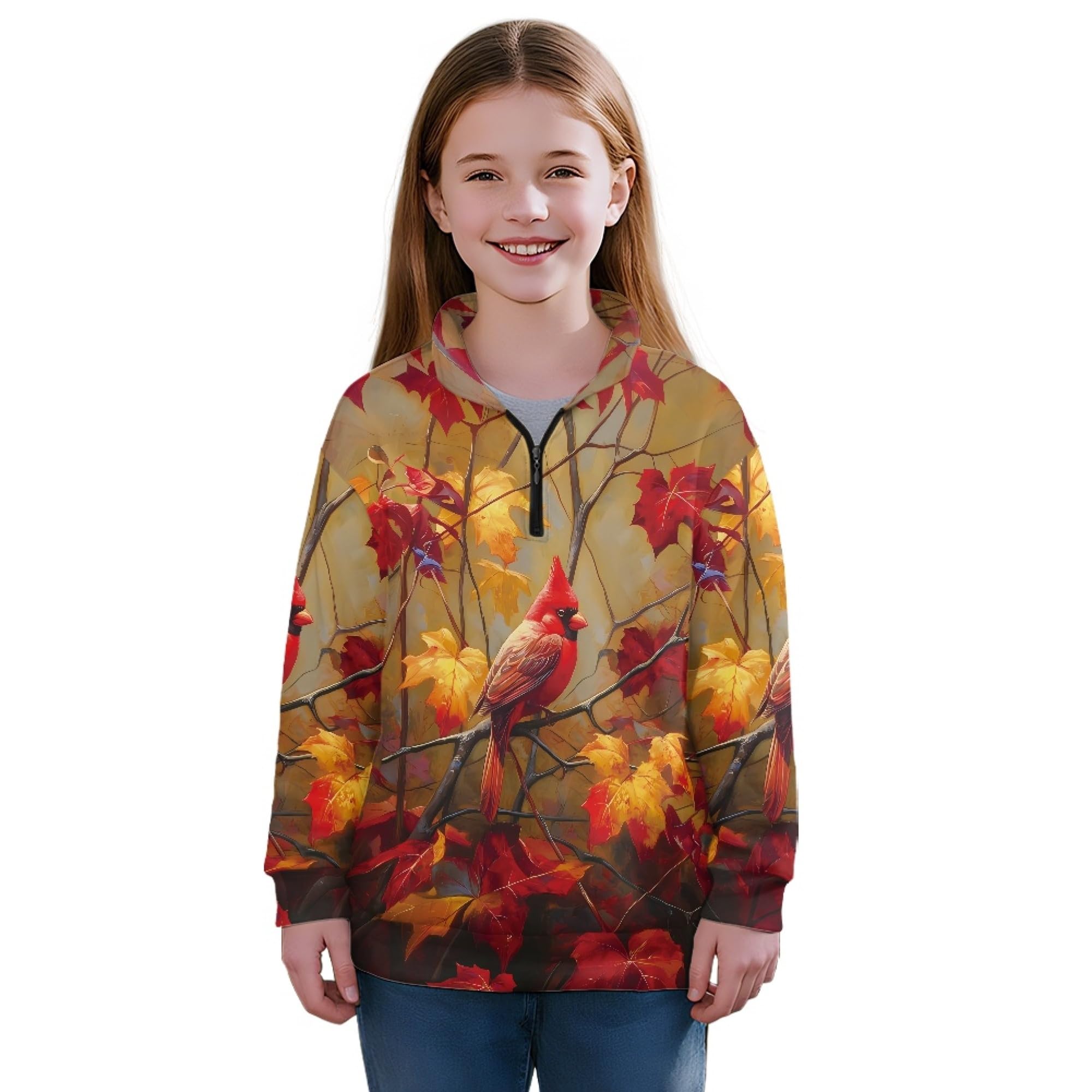AmzPrint Half Zip Pullover Coat Girls Long Sleeve Pullover Spring Jogger Running Oversized Hoodies For Toddler Girls