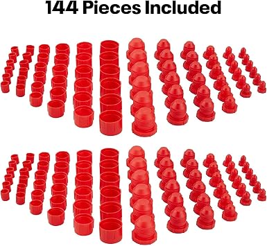 Plastic AN Fitting Cap and Plug Kit, 144-Piece Set, Multiple AN Cap Sizes | Seals Hose Ends During Service, Keeps Dirt Out Of Fluid Lines, Premium Red Plastic for Increased Durability