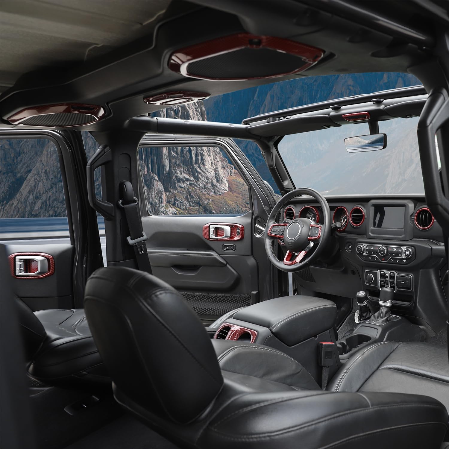 RT-TCZ Interior Trim Kit Cover Center Console Decoration Accessories Compatible with Jeep Wrangler JL JLU & Gladiator JT 2018-2023 23PCS,Red Carbon Fiber