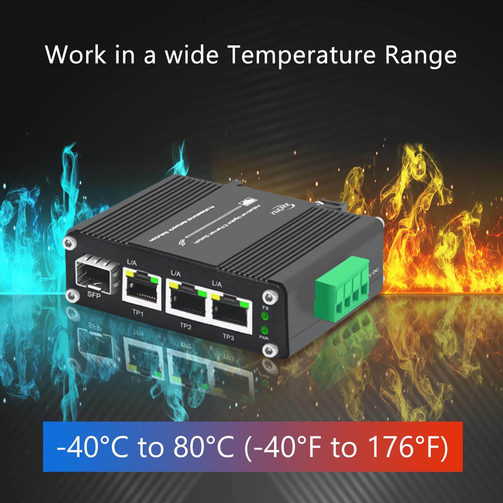 Mini commutateur Ethernet Gigabit industriel à 3 ports, avec RJ45 10/100/1000 Mbps, 1 port SFP, convertisseur de média à fibre optique sur rail DIN, IP40, -40 ℃ ~ 75 ℃