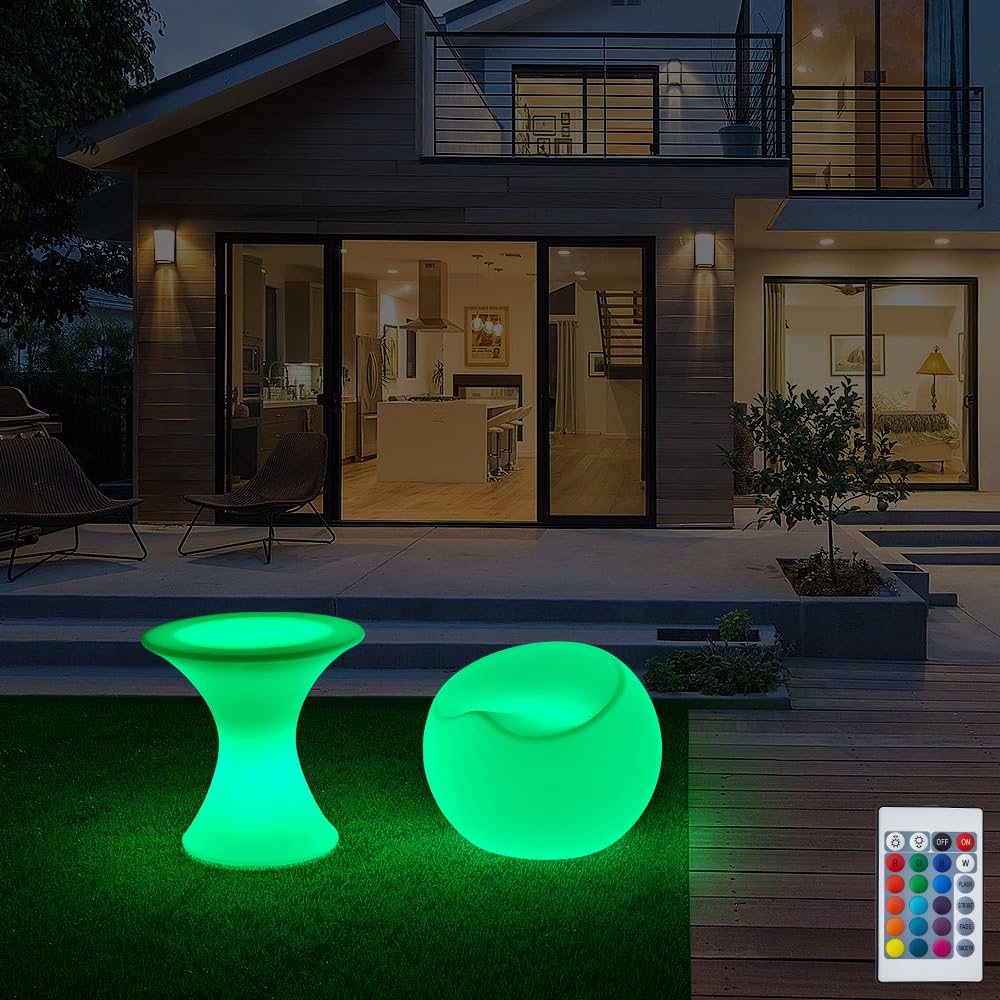 LED Gartenleuchte Leuchtende Sessel Tisch Sparsam mit Fernbedienung. Wiederaufladbar RGBW Helligkeit einstellbar Neu Schick (YXF-6565 Sessel Rund)