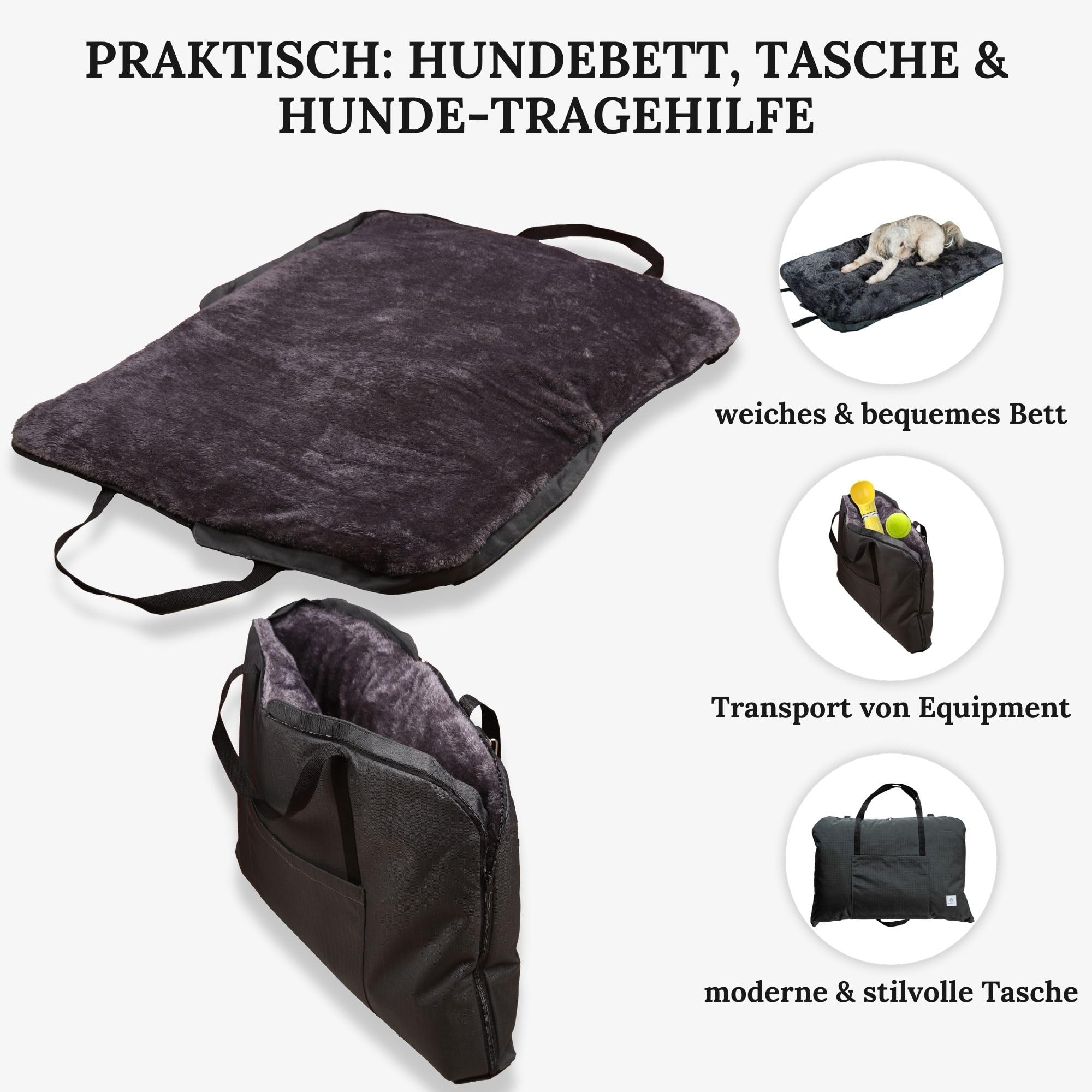 Hundebett für Unterwegs – hochwertiges Orthopädisches Hundebett – praktische Tragetasche für Gepäck oder Tragehilfe Hund – Hundematte OekoTex und GSR Zertifiziert (Grau, M)