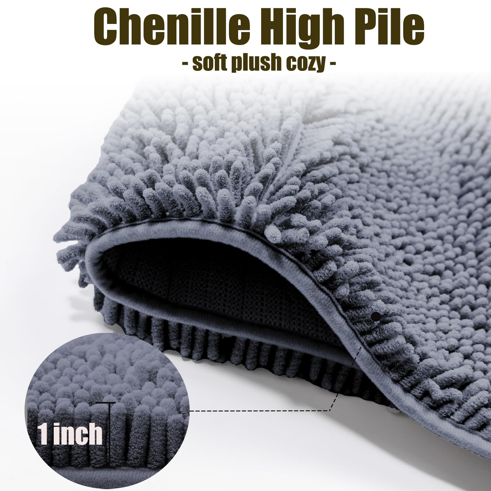 Juego de 4 tapetes de baño de felpilla con respaldo antideslizante de PVC, súper absorbentes de agua, con funda de inodoro, lavables a máquina para baño, cocina, dormitorio, gris profundo