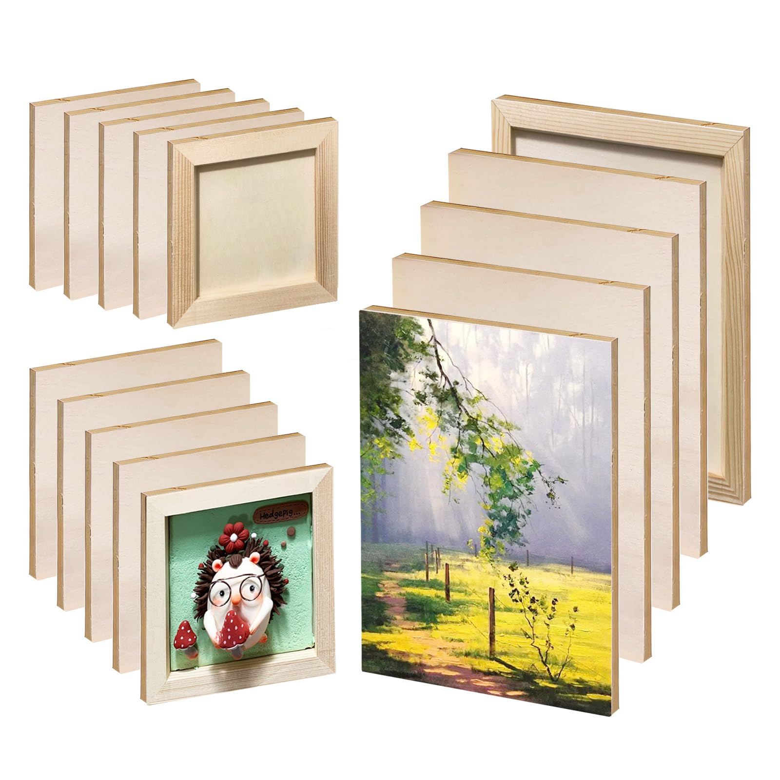15 PCS Wooden Painting Panels, Wood Cradled Blank Cradled Boards Unfinished Wood Canvas Board for Painting Drawing Encaustic DIY Crafts(3 Sizes)