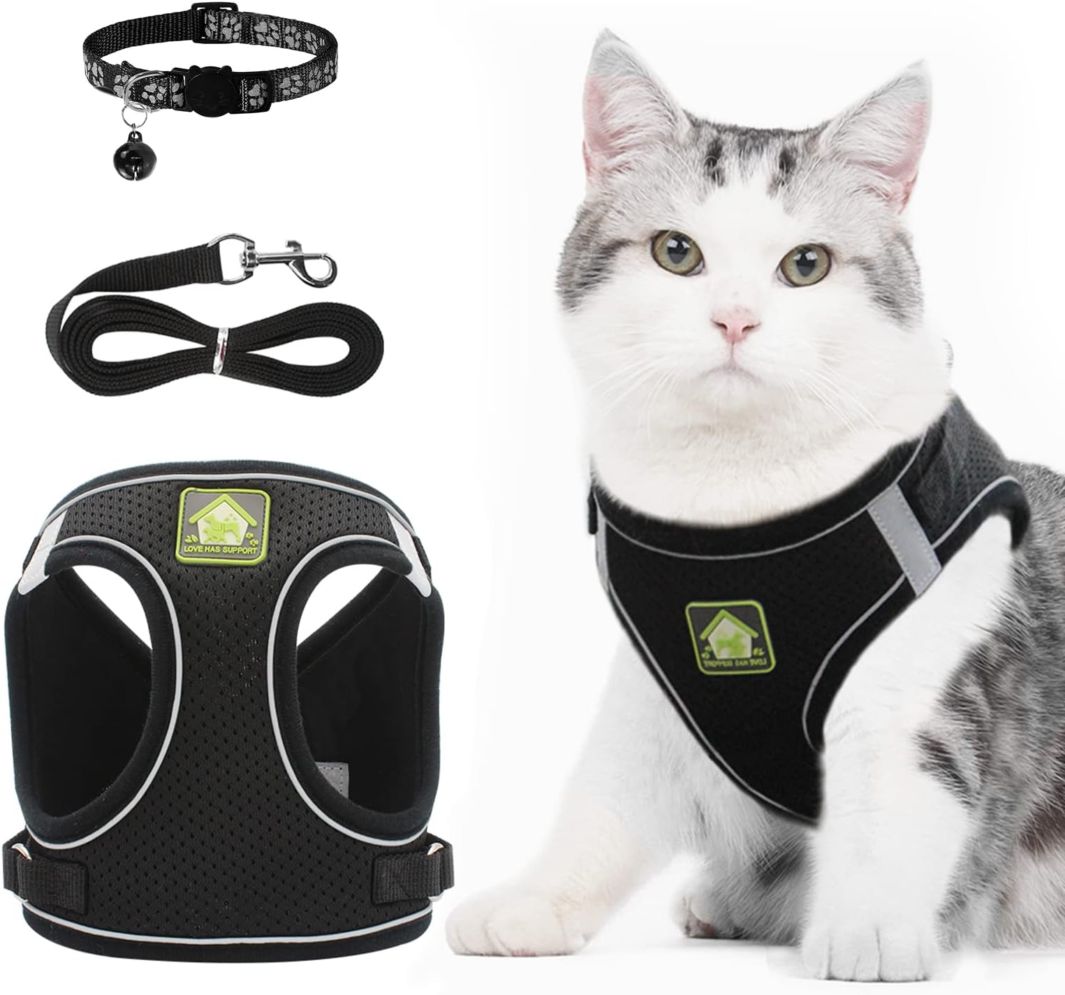 NeuWee Cat Harness and Leash with Cat Collar for Walking, Adjustable
