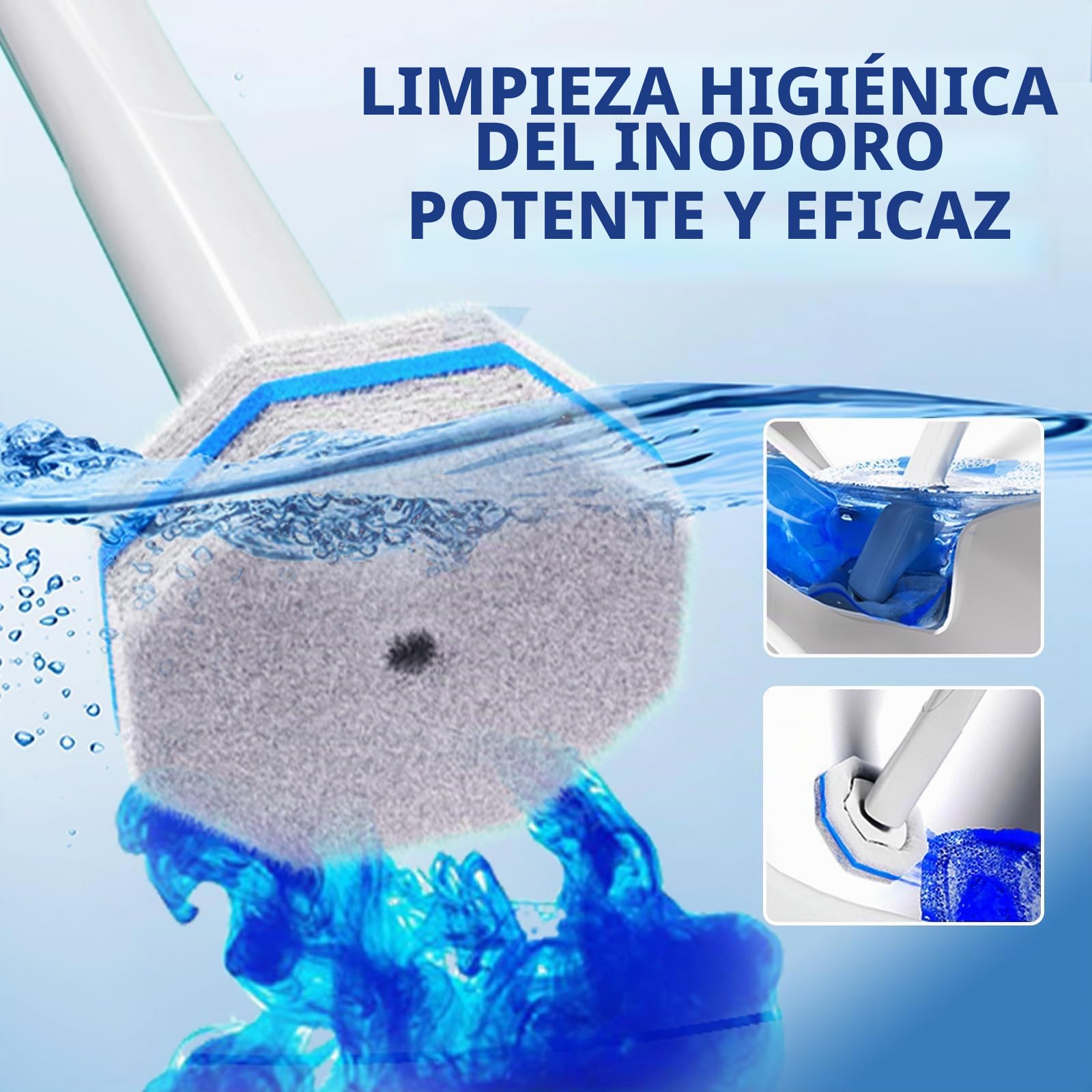 Sistema de Limpieza de Cepillo de Inodoro desechable, Cepillo de Limpieza de Inodoro, 50 Cabezales de Cepillo de Repuesto, Palo de Limpieza de Inodoro, Kit de Varita de toliet montado en la Pared,