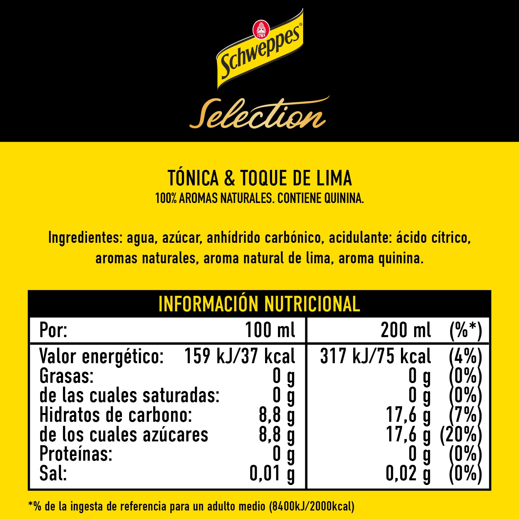 Schweppes Selection Tónica con un toque de Lima - Vidrio, Pack 6 cestas 4 x 20 cl (total: 24 botellas)