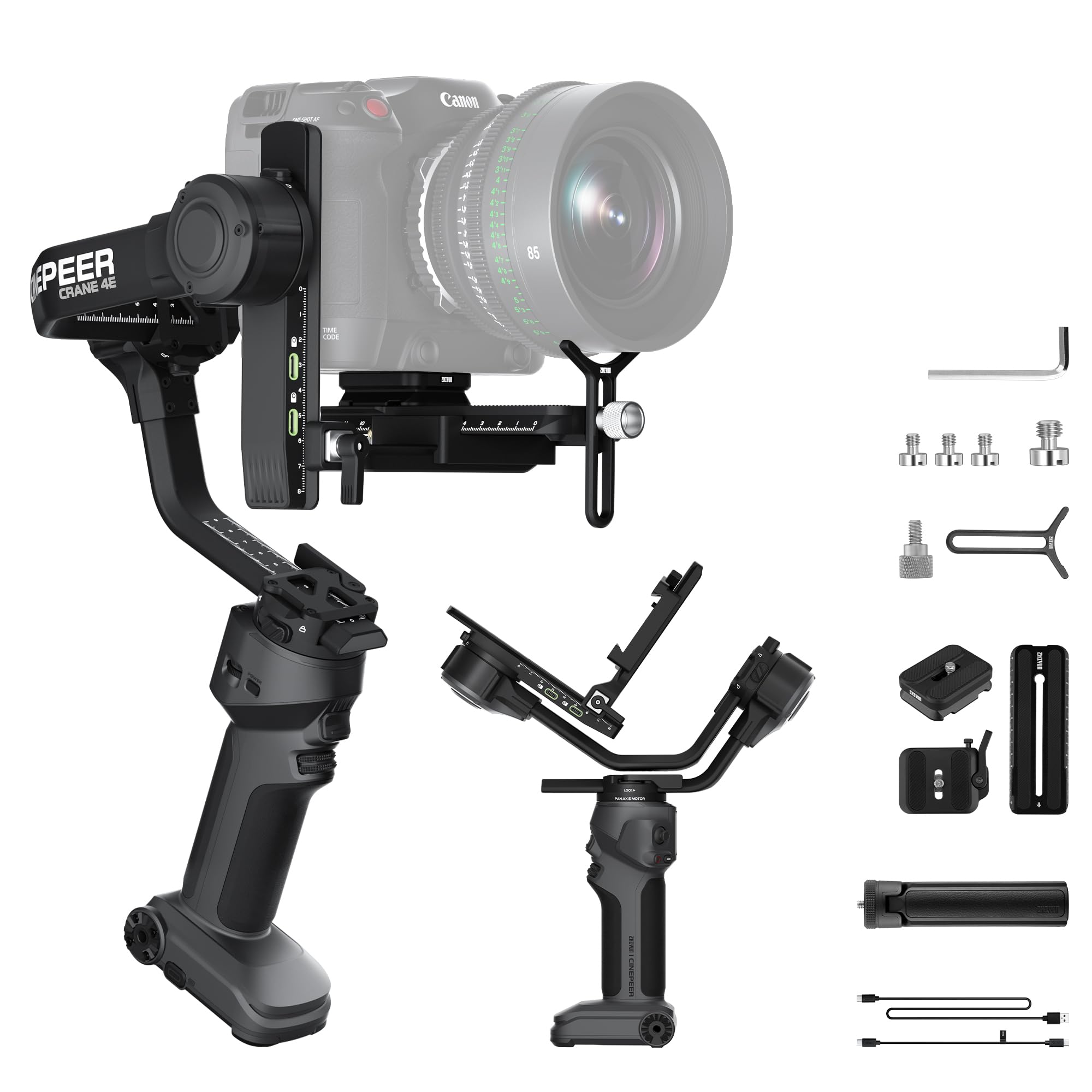ZHIYUN CINEPEER CRANE 4E Stabilizzatore Fotocamera, 3 assi Gimbal Stabilizzatore per DSLR e Mirrorless, Gimbal Fotocamera Leggero per Nikon/Canon/Sony/Panasonic/Fujifilm, Grigio Scuro