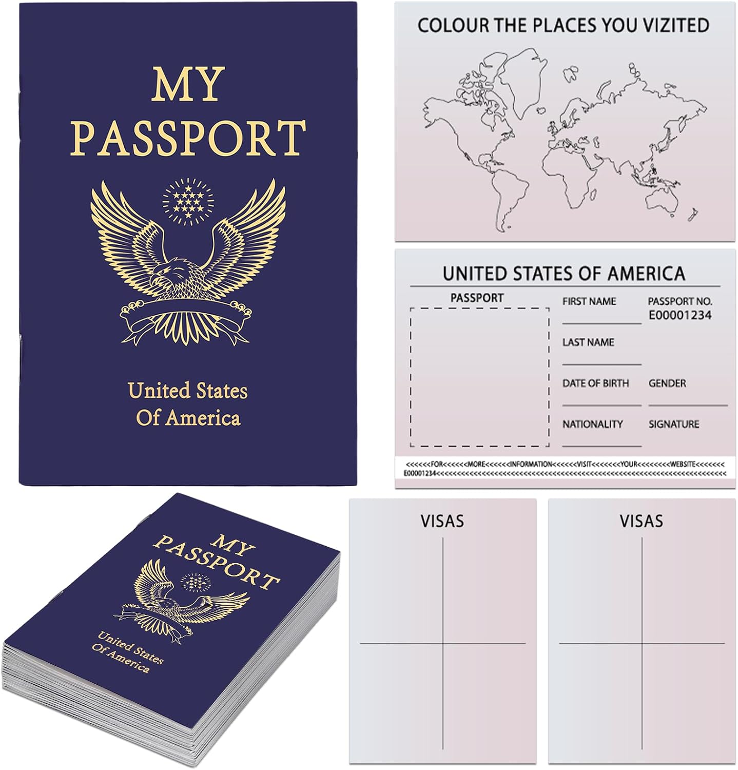 party greeting 40PCS Blank Fake Passport Notebooks for Kids