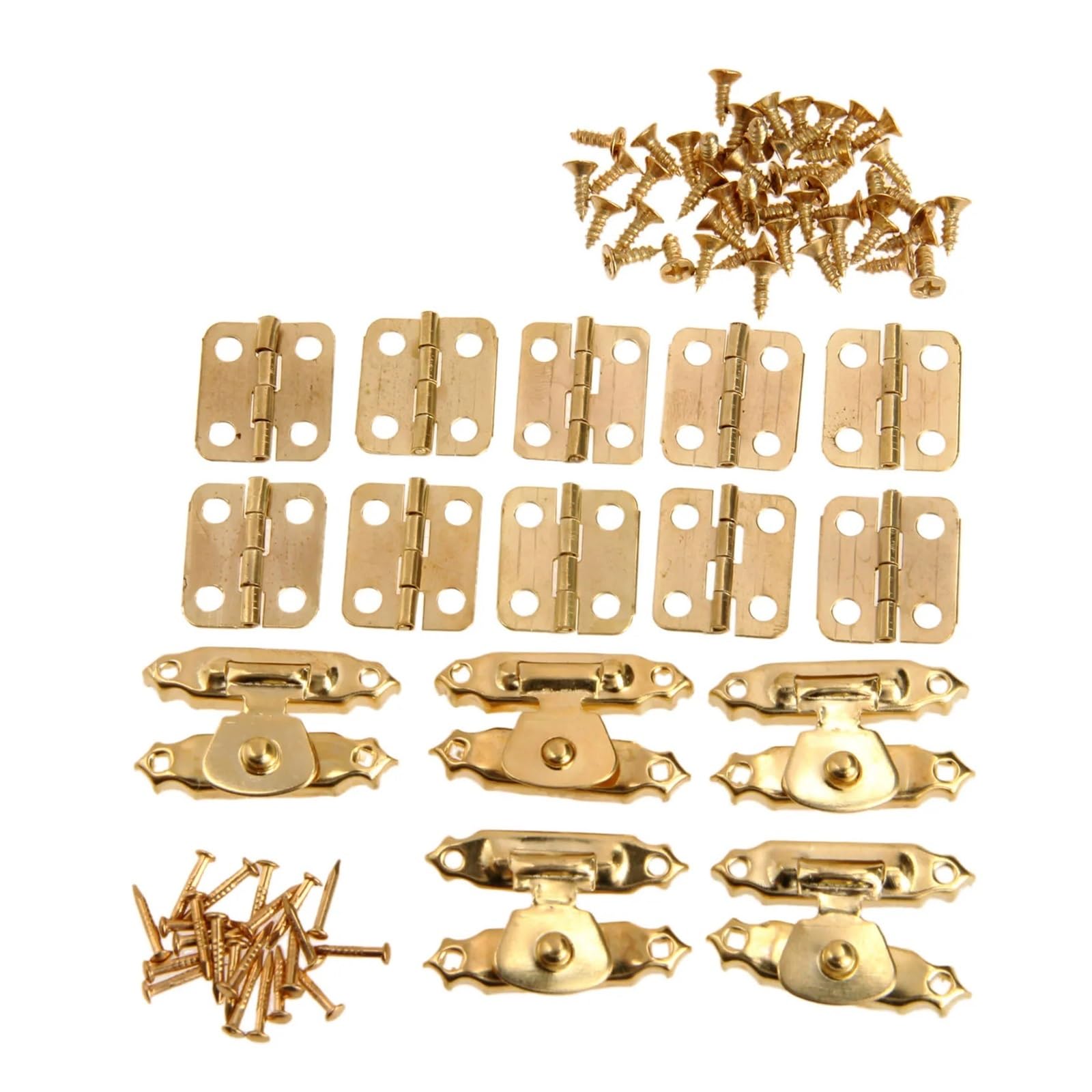 Wkfbifly Gold 15Pcs/Set Antique Bronze/ Furniture Cabinet Hinges Withjewelry Wooden Box Case Toggle Hasp Latch Iron Vintage Hardware(Gold)