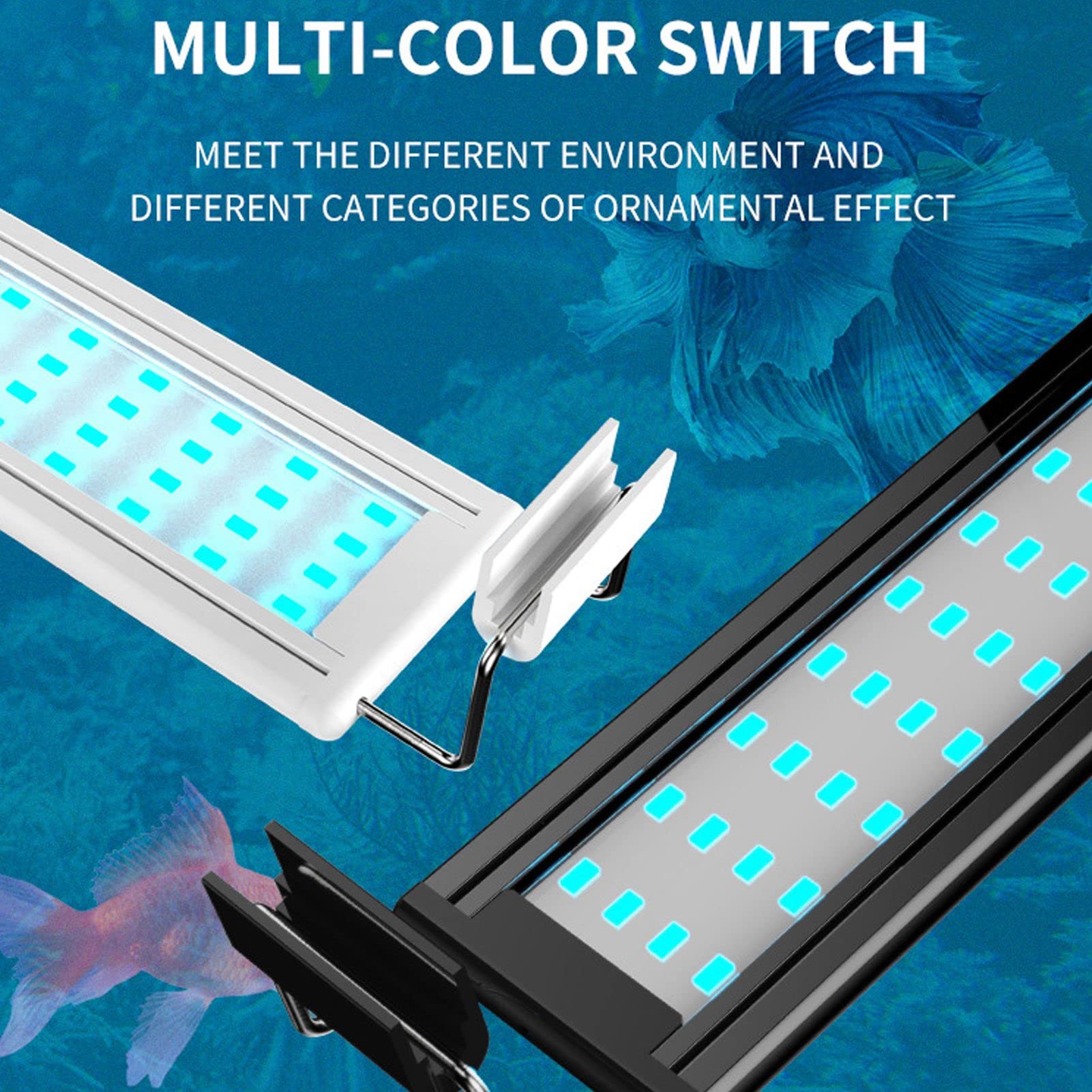 Plafoniera LED Per Acquario 8W – Luce Bianca E Blu Con Staffe Estendibili Per Vasche 30-40cm - 2