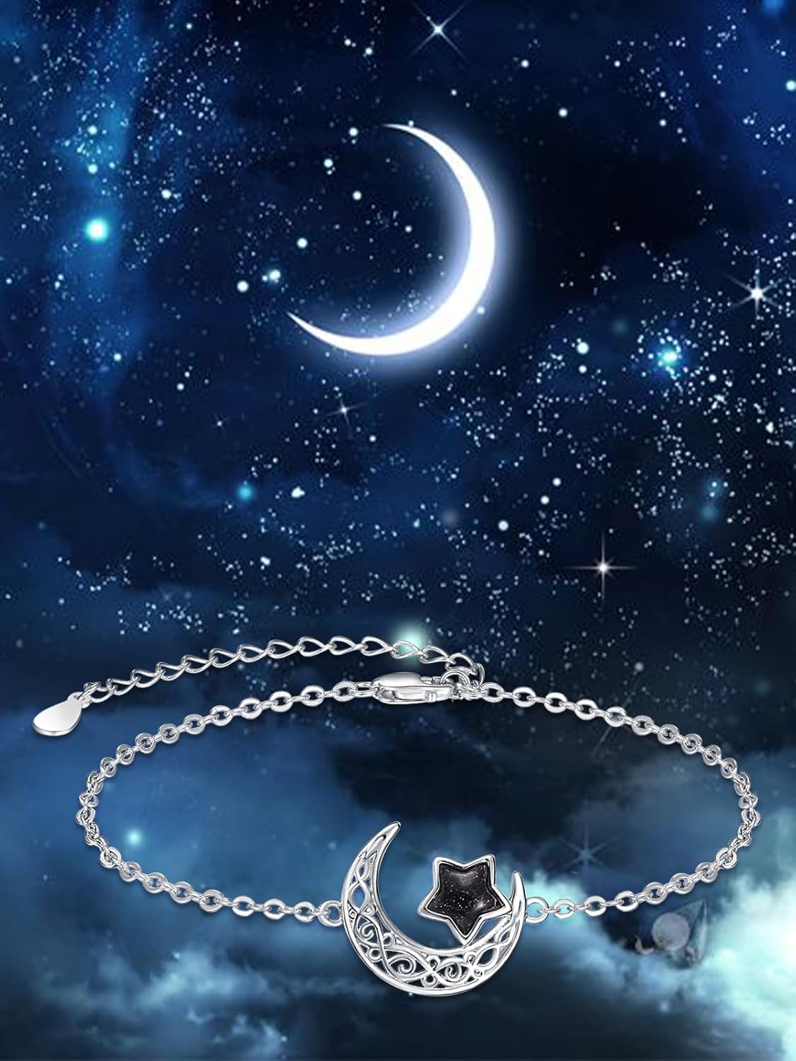 Dreamboat Sterling Silver Moon Star Bracelets for Women Moon Bracelet Blue Sandstone Witchy Celestial Jewelry Gifts