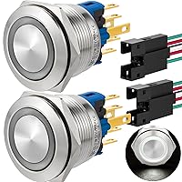 Vista 12 de 2 interruptores de botón de cierre de 0.866 in, 7/8 pulgadas, 110 V-120 V, SPDT, interruptor de encendido y apagado, impermeable, IP67, acero Azul