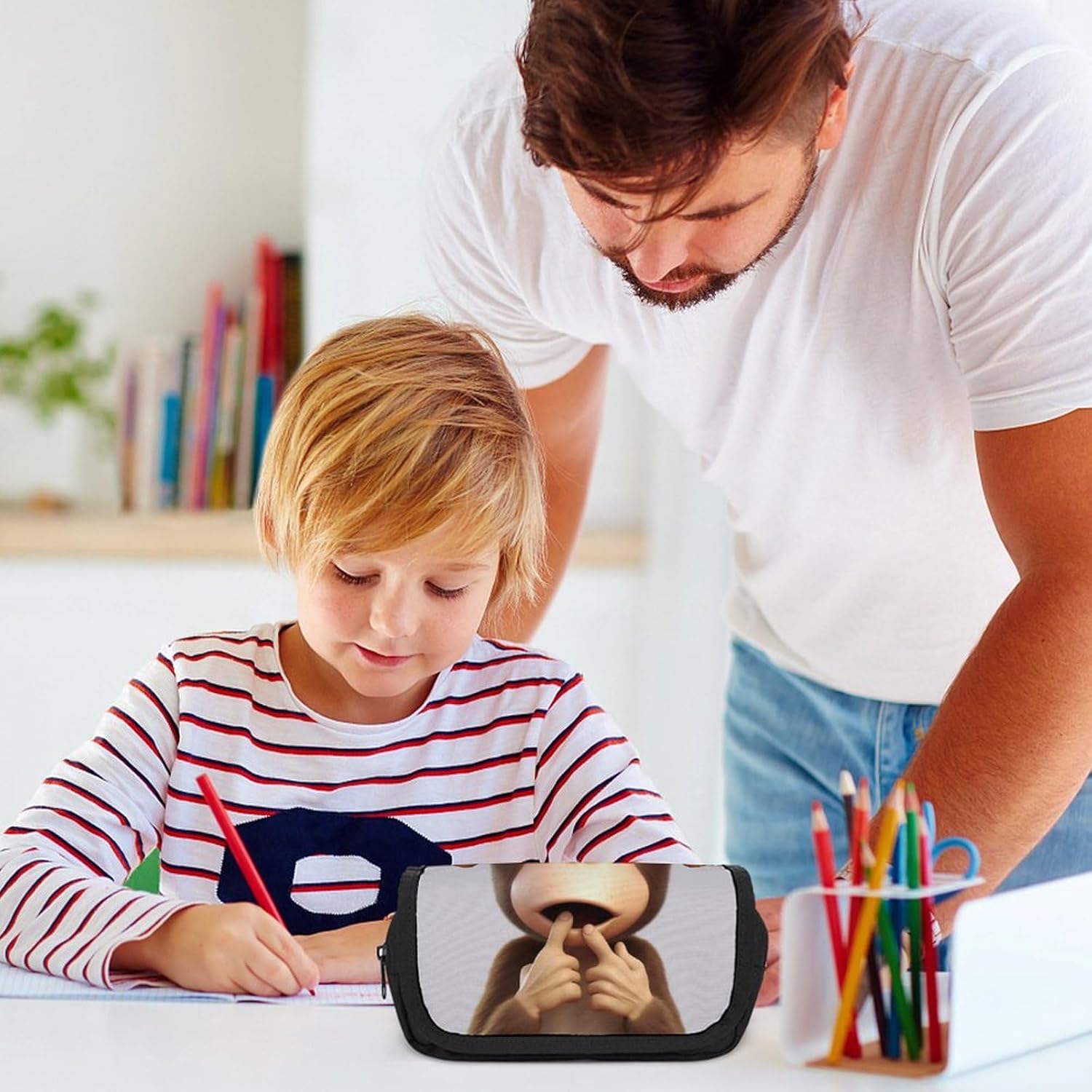 Pencil Case The Silent Monkey Large Capacity Pencil Case Double Zipper Storage Bag 2 Compartments Portable Multifunctional Bag Desk Organizer Marker Pen Case