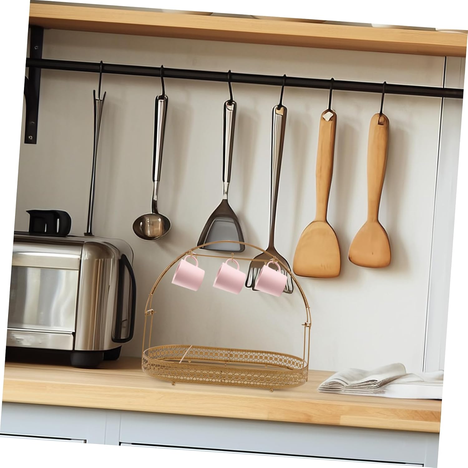 Ciieeo Tea Set Storage Tray Metal Mug Holder Tree Easy to Assemble Wall Decorative Cup Rack for Home