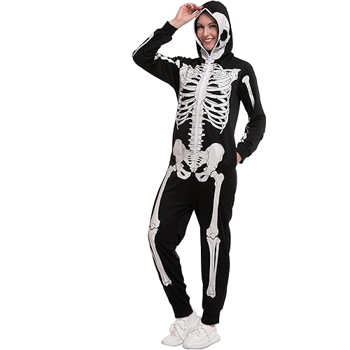 Spooktacular Creations Skeleton Onesie Pajama Jumpsuit for Adult Women Halloween Costume, Trick or Treat, Themed Party (XXL)