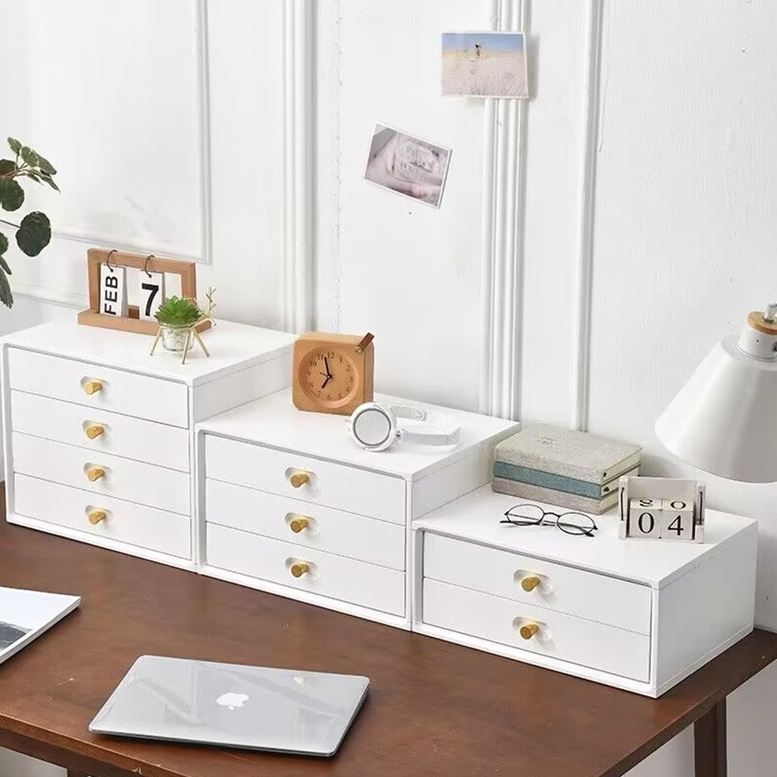 Cassettiera in legno con 4 ampi cassetti, soluzione di archiviazione per ufficio, colore giallo, elegante armadietto per casa e ufficio e funzionale
