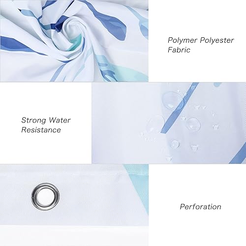 Miniatura 6 de Juego de 4 cortinas de ducha de baño, 71 x 65 pulgadas, cortina de baño de tela impermeable con 12 ganchos, cubierta para tapa de inodoro y tapete