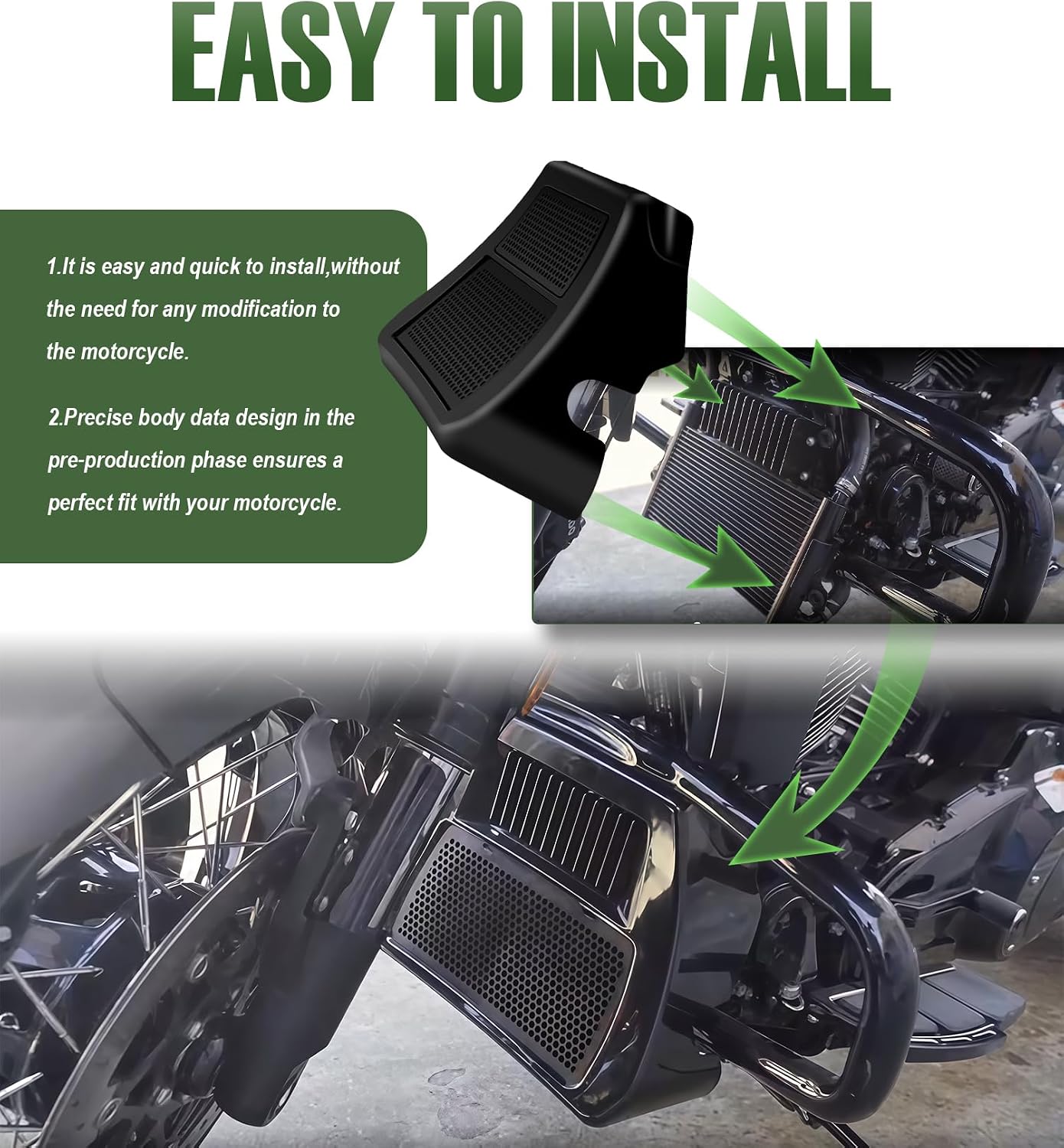 Upgraded Chin Spoiler Radiator Cover with Skid Plate Compatible with Harley Davidson Touring CVO Street Glide&CVO Road Glide 2023.5-2026,Street Glide and Road Glide 2024-2026 (Vivid Black)