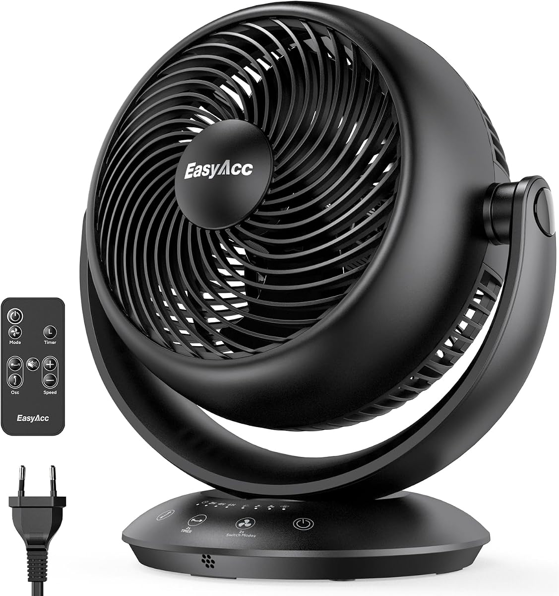EasyAcc 12 Inch Quiet Fans for Bedroom, Air Circulator Desk Fan with Remote, 3D Auto Oscillating Table Fan for Whole Room, 65ft Powerful Airflow, 90° Vertical+90°, 12H Timer, 25dB Bedside Fan, Home