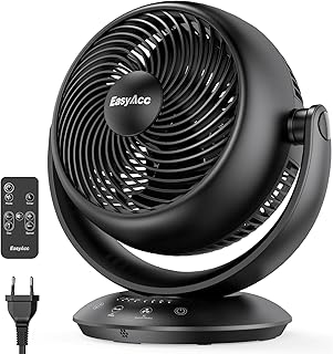 EasyAcc Ventilator Leise, 25dB Tischventilator sehr Leise, 90° Auto-Oszillation Horizontal und Vertikal 3D Turbo Ventilator mit Fernbedienung, 3 Geschwindigkeiten, 2-12H Timer für Schlafzimmer-Schwarz