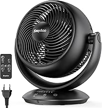 EasyAcc Ventilator Leise, 25dB Tischventilator sehr Leise, 90° Auto-Oszillation Horizontal und Vertikal 3D Turbo Ventilator mit Fernbedienung, 3 Geschwindigkeiten, 2-12H Timer für Schlafzimmer-Schwarz