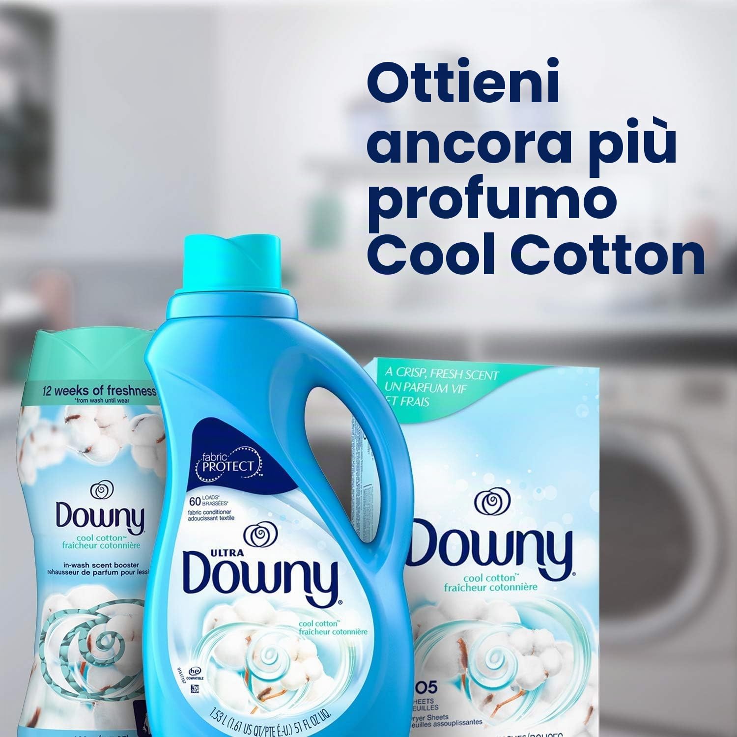 Downy Lenzuola per asciugatrice, ammorbidente per bucato, in cotone fresco, 240 pezzi, la confezione può variare