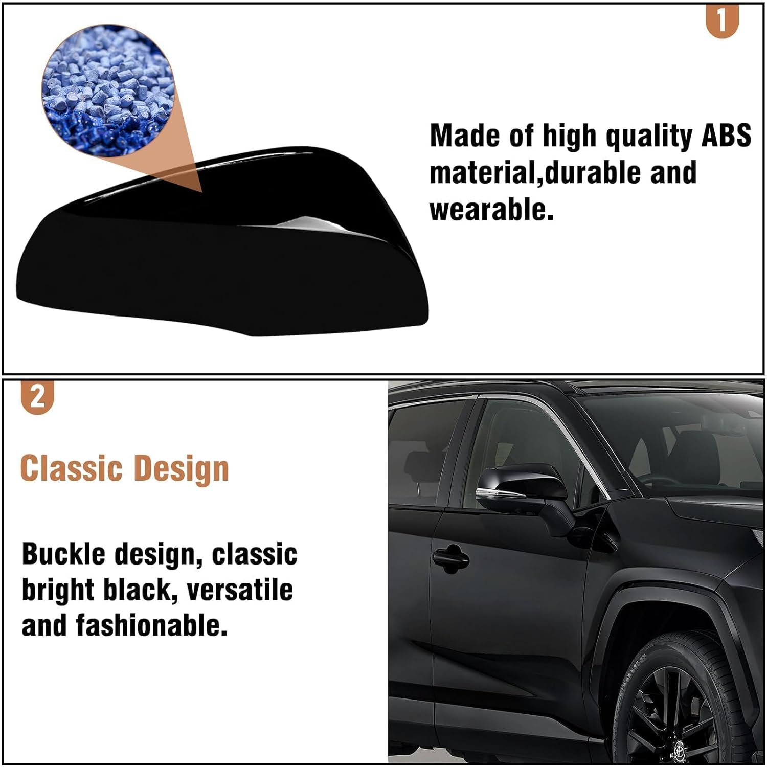Moonlinks Compatible with Toyota RAV4 2019 2020 2021 2022 2023 2024 Right Side Mirror Cover Replacement, Glossy Black Right Passenger Side Door Rearview Mirror CapTrim for RAV4 RH