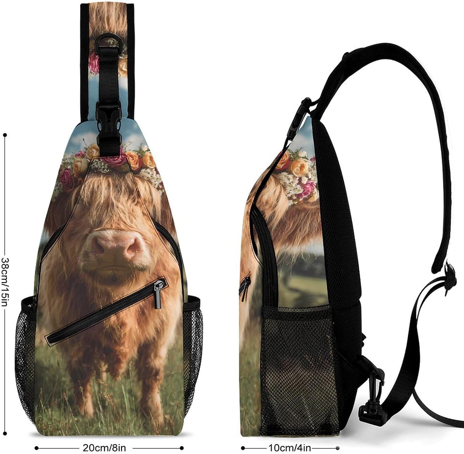 Scottish Highlands Highland Cow Men Crossbody Sling Backpack Chest Bag | Travel Fanny Pack,Hiking Daypack,Print Shoulder Bags