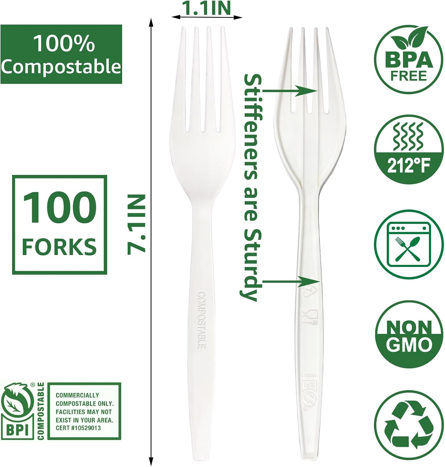 MISISIPI 100Count 100% Compostable Forks Biodegradable Forks HeavyDuty No Plastic Forks Eco-friendly HeavyWeight Disposable Forks Tableware Set for Lounge,Party,BBQ,Cafeteria,Wedding,Picnic