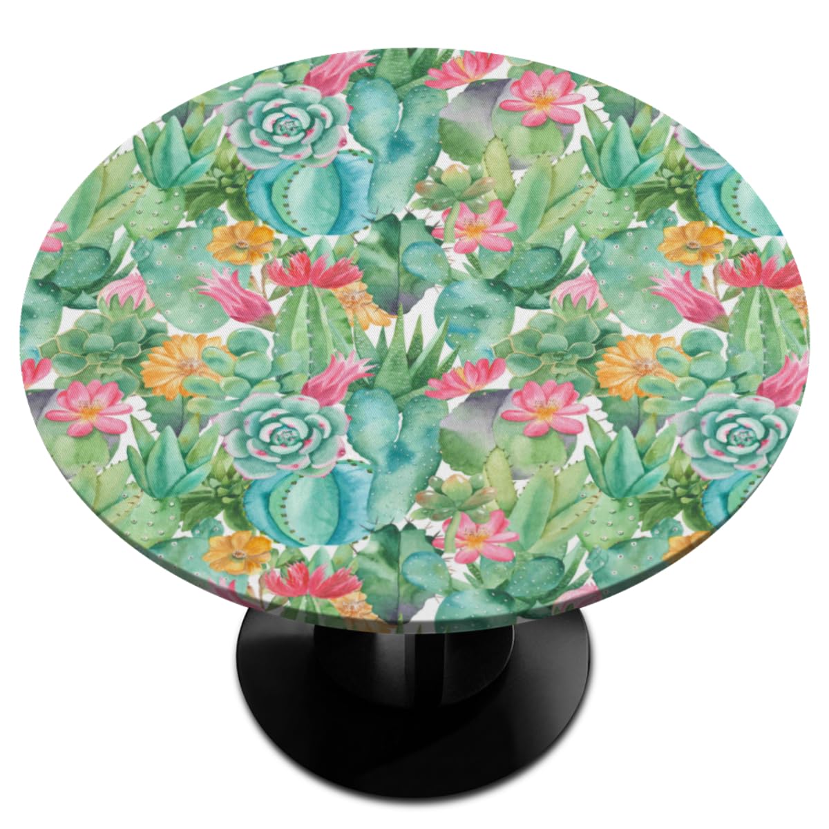 XMNYGJ Cactus Paint Round Fitted Tablecloth with Elastic Edge, Waterproof Stain Resistant Table Cover Oil Proof Wipeable Table Cloth for Indoor Outdoor Picnic, Fits Tables up to 45