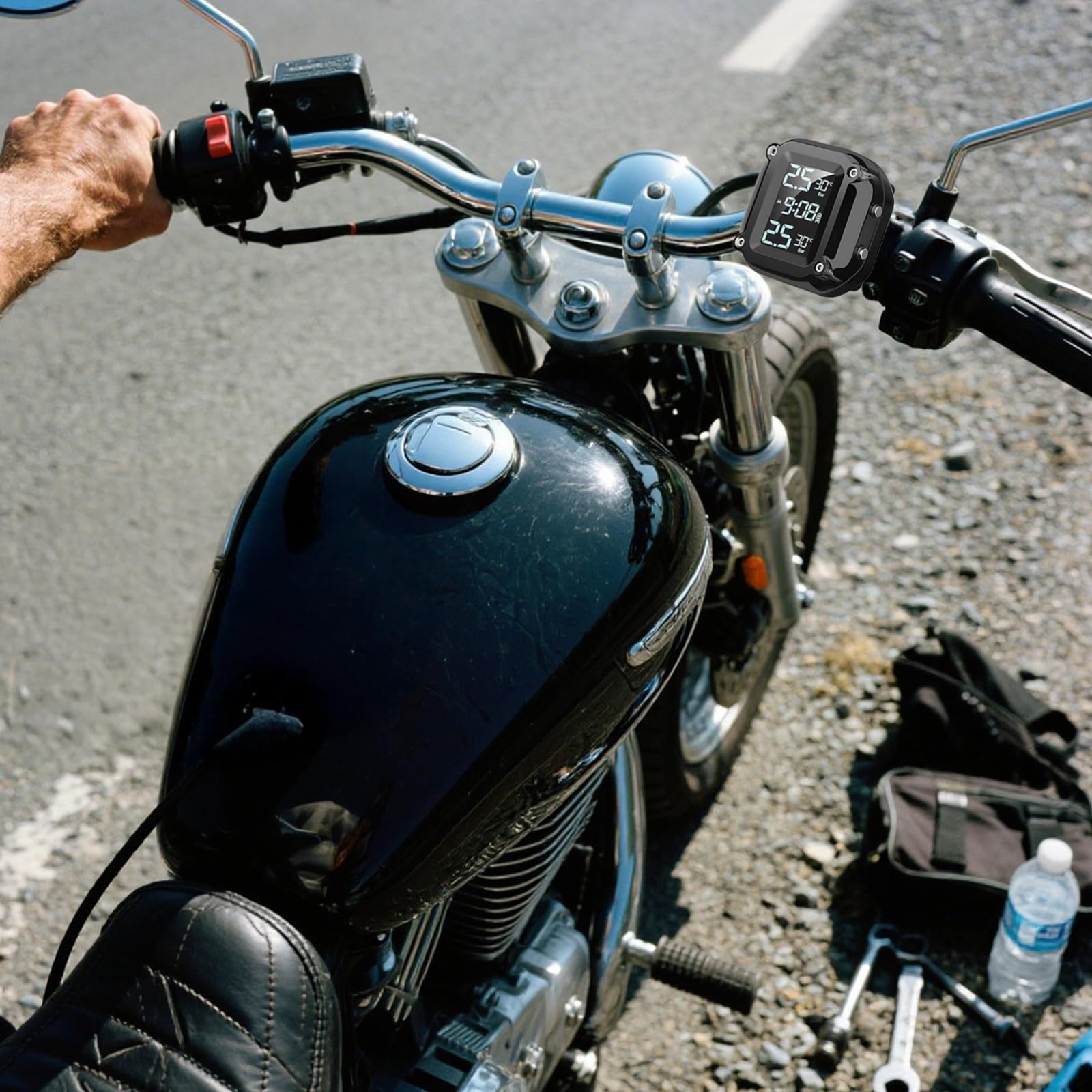 Moto TPMS Con Sensori Esterni, Wireless Tire Pressure Monitor, Display LCD Digitale, Forte Attacco Di Ricarica, Universale