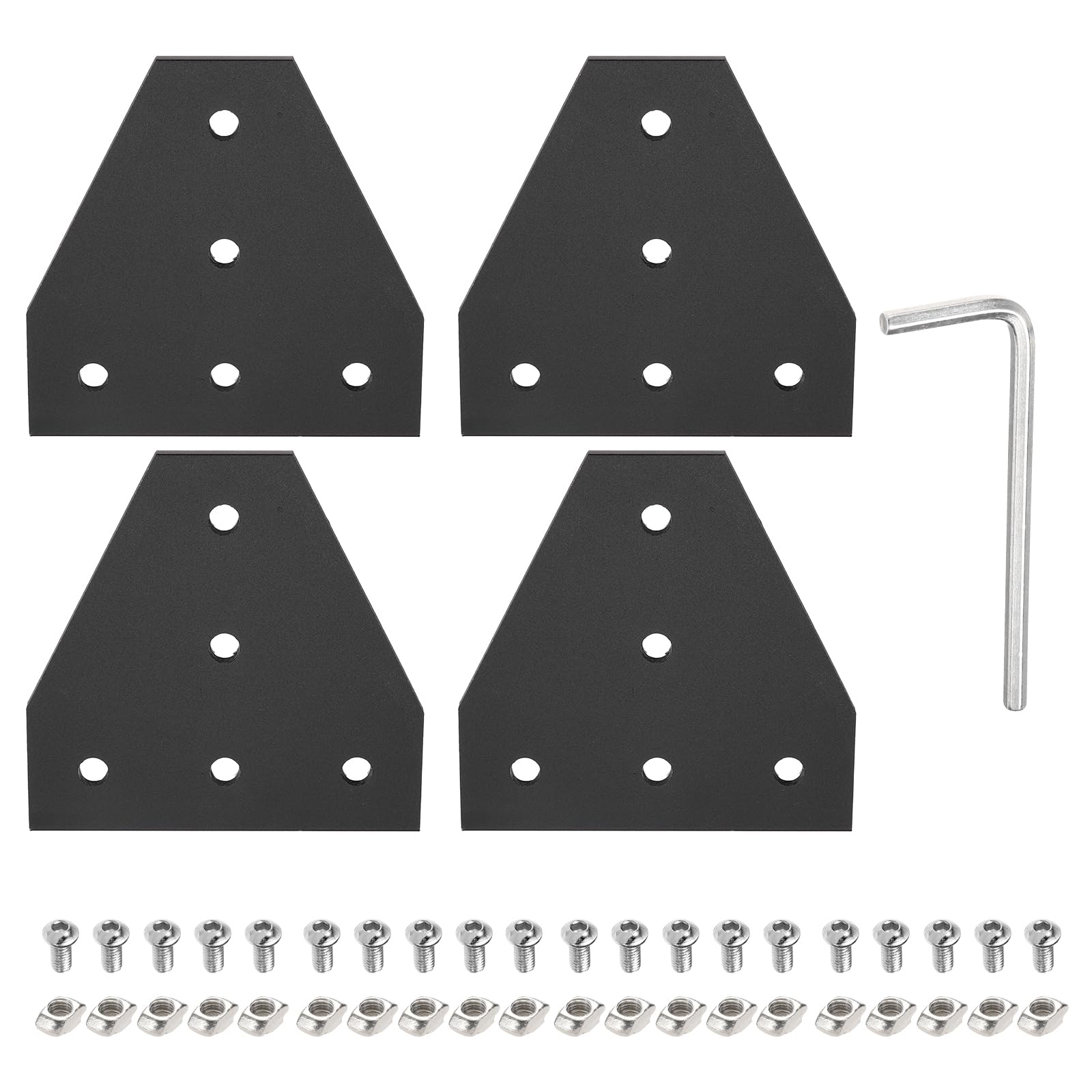 sourcing map 4 Sets t Shape Corner Bracket Connectors, 5 Holes 3030 Aluminum Extrusion Joint Plate with 20pcs M6 t Nuts, 20Pcs M6x12 Hex Socket Cap Screw and 1Pcs M5 Wrench, Black โ image 1
