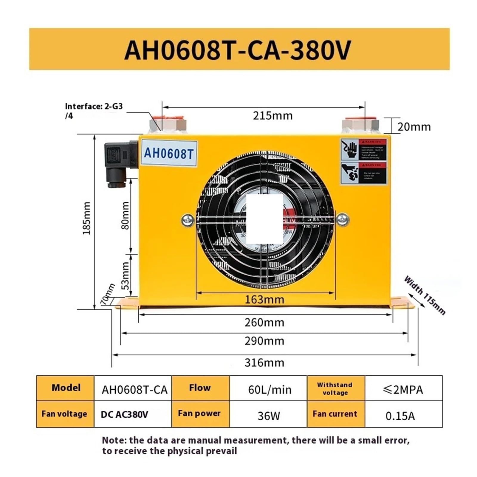 AH0608T-CA Hydrauliczna chłodnica oleju chłodzona powietrzem AC 380 V/220 V DC 12 V/24 V Chłodnica oleju 60 l/min Wysoka wydajność(380)