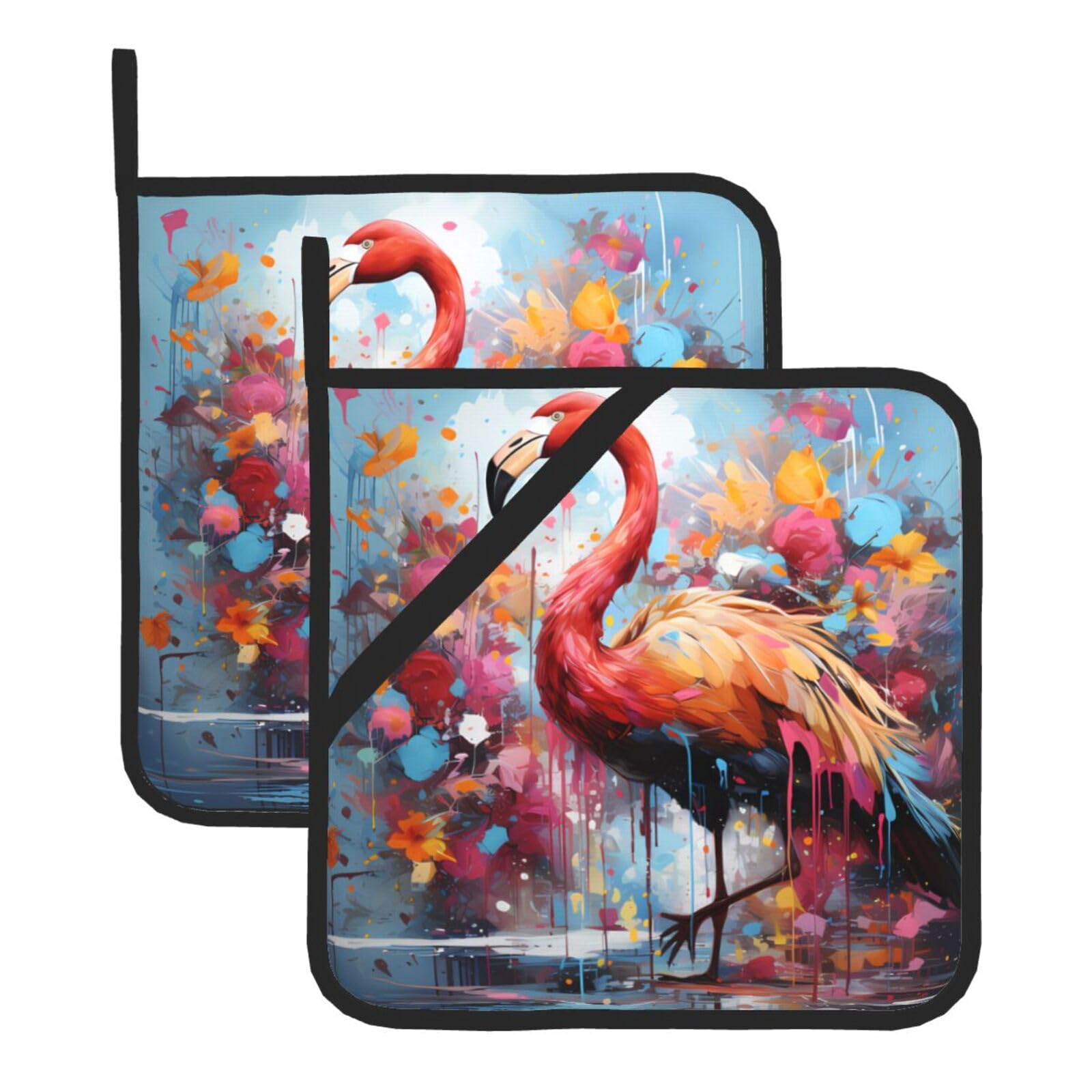 Colorful Flamingos Square Heat Resistant Trivet Set Thick and Durable for Baking Barbecue Cookware Oven
