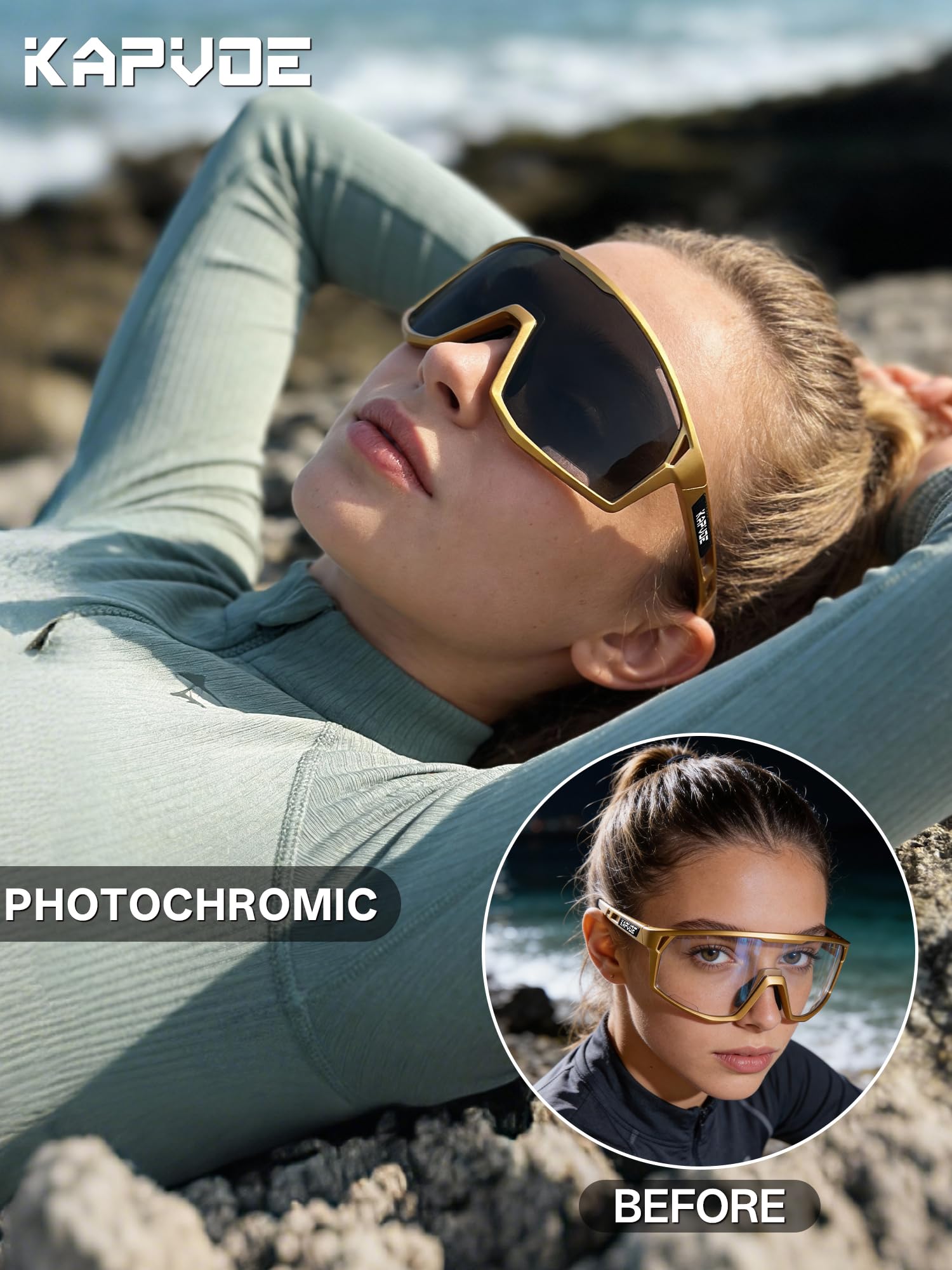 KAPVOE Fotochromowe okulary rowerowe dla mężczyzn do roweru górskiego okulary przeciwsłoneczne damskie przezroczyste MTB sportowe gogle rowerowe triathlon bieganie