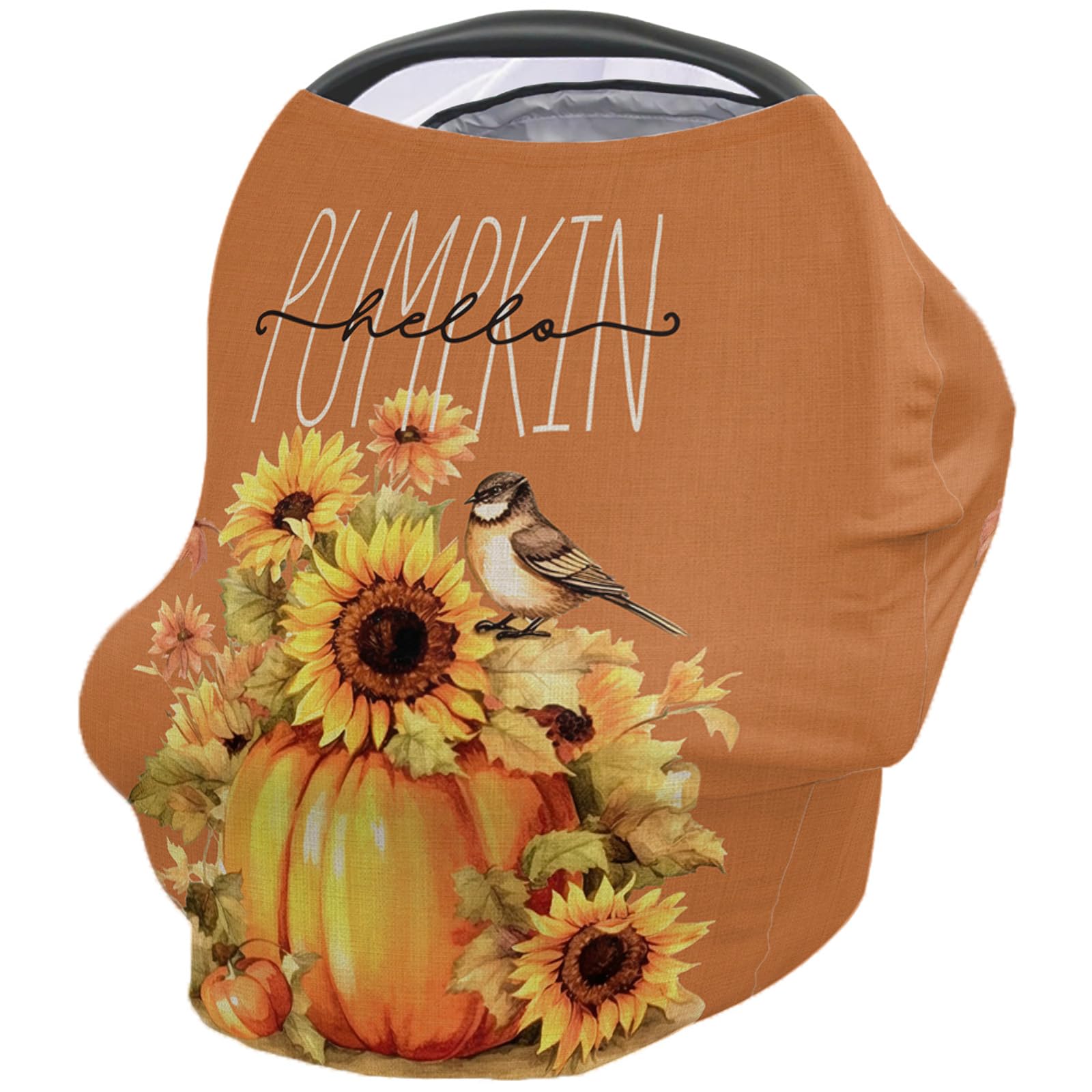 Nursing Cover for Breastfeeding Scarf, Pumpkin Sunflower Bird Thanksgiving Baby Car Covers Super Soft Multi Use for Canopy Shopping Cart Cover Blanket Stroller Cover