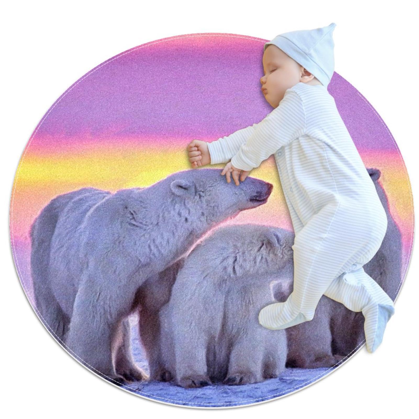 Tapis de salle de bain ours polaires rond 1m antidérapant pour chambre enfant