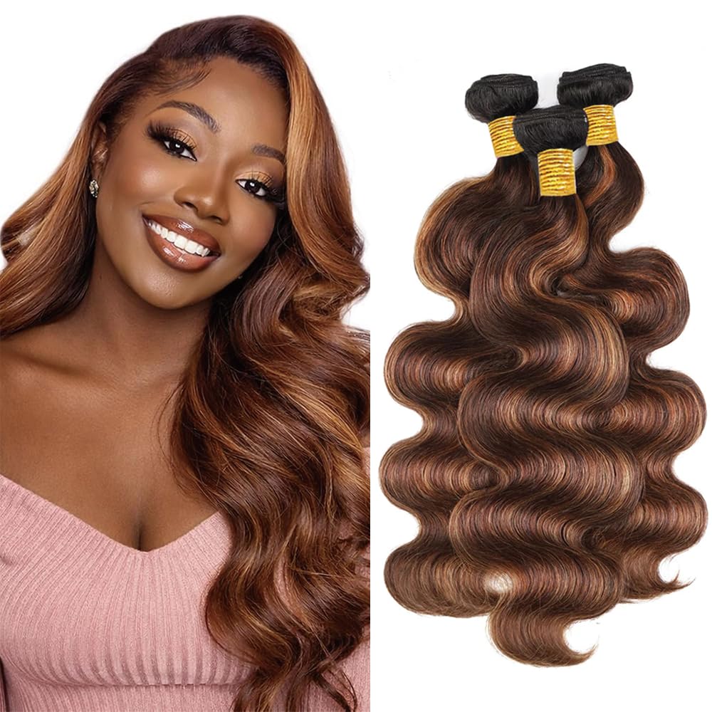 4/30 Body Wave Human Hair Bundles 24 26 28 Inch 300g Brown Bundle Human Hair Unprocessed Virgin Hair 3 Bundles 4/30 Color Hair Bundle