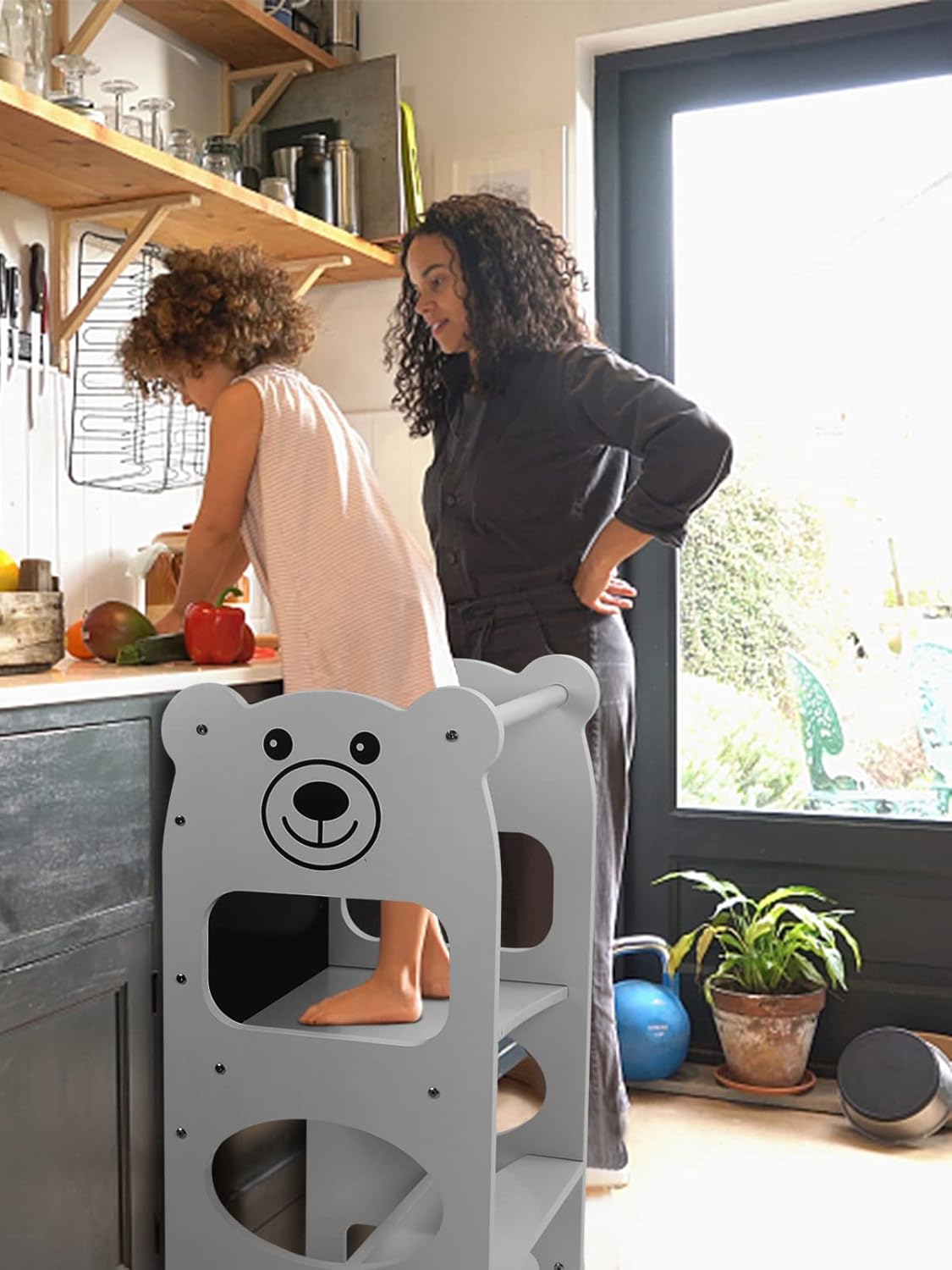 Toddler Step Stool, OUNUO 2-in-1 Kitchen Helper with Easel for Kids, Kitchen Stools Standing Tower for Toddlers 1-3 Bathroom Sink Counter, Grey : Everything Else