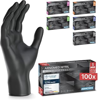 100x ARNOMED® Einweghandschuhe Schwarz, Nitril Handschuhe S | Einmalhandschuhe, Nitrilhandschuhe puderfrei, Gummihandschuhe, Schutzhandschuhe, Handschuhe Nitril in XS, S, M, L, XL, XXL