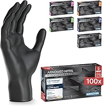 Arnomed Disposable Gloves Pack of 100/Box, Black S Disposable Gloves, Powder-Free and Latex-Free Nitrile Gloves, Gloves in Size S, M, L and XL