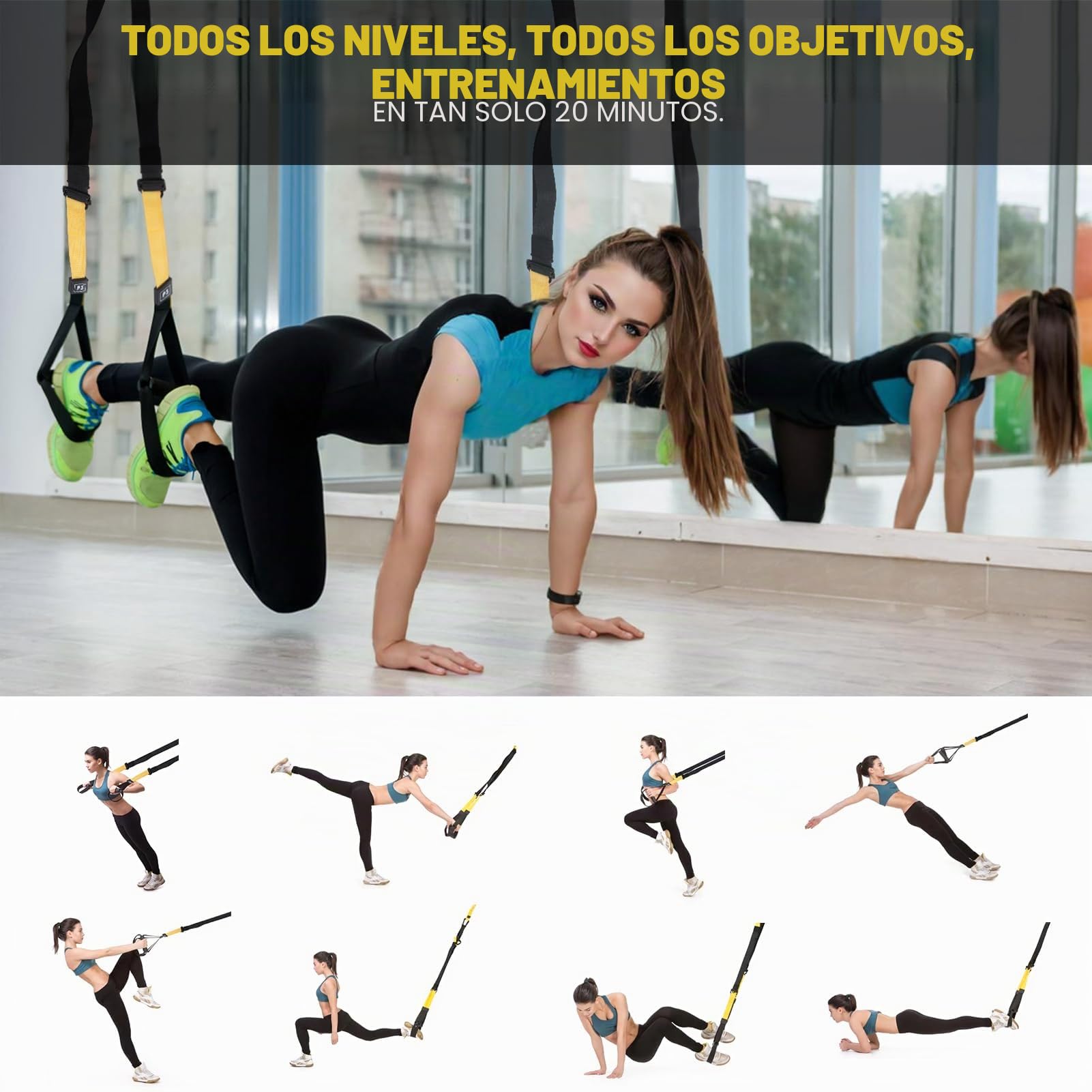 Sling Trainer Sistema de entrenamiento en suspensión para todo el cuerpo Correas de fitness portátiles Bandas de ejercicio de alta resistencia para gimnasio en casa
