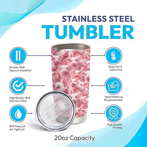 Miniatura 4 de Hyturtle Regalos personalizados para los amantes de los cerdos, vaso de acero inoxidable con nombre impreso de cerdos de 20 onzas con tapa, idea de