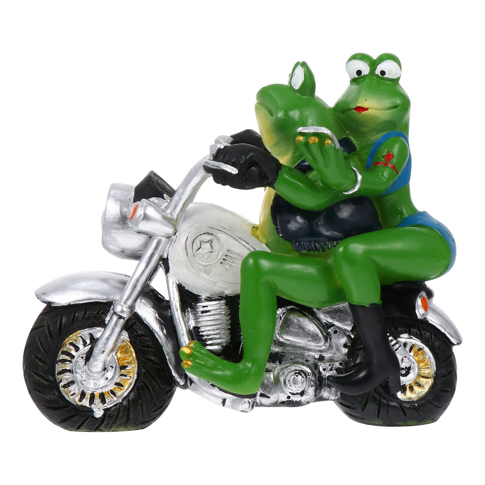 Figura de rana en motocicleta SEWACC de resina verde para decoración de jardín y escritorios