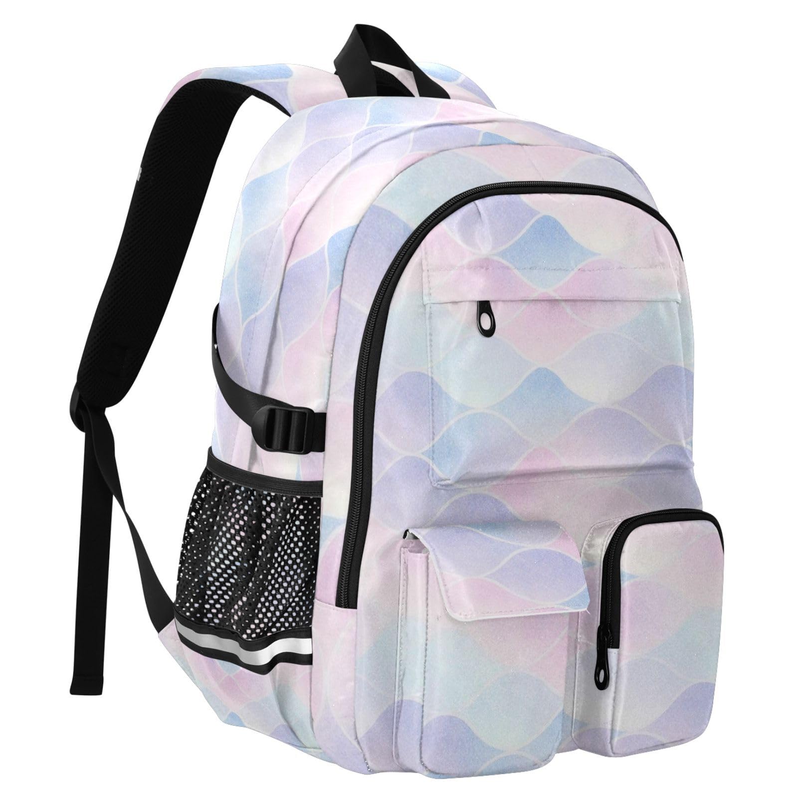 Zaini da viaggio per computer portatile, motivo: squame di sirena, glitterati, blu, viola, pastello, borsa da lavoro, 44,5 cm