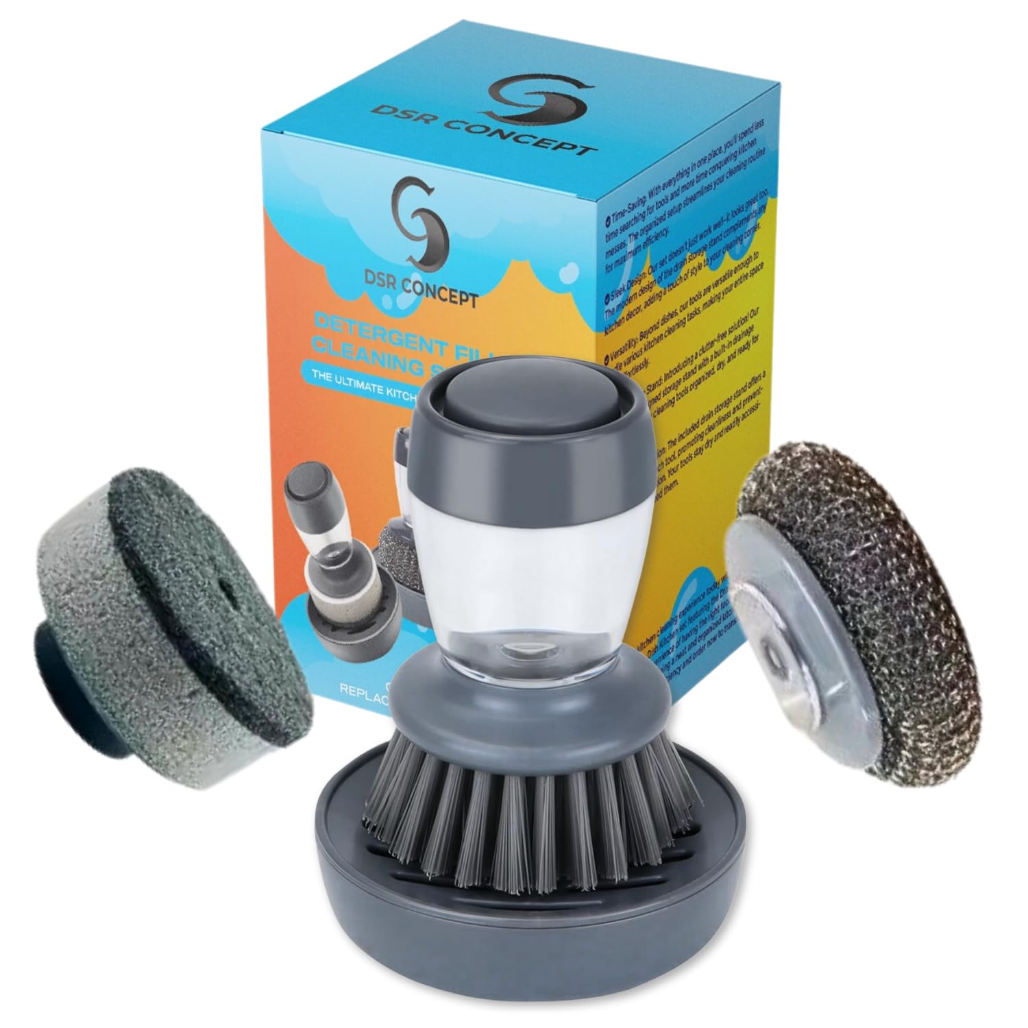 Dish Brush Set with Builtin Dish Soap Dispenser Dish Cleaning Brush