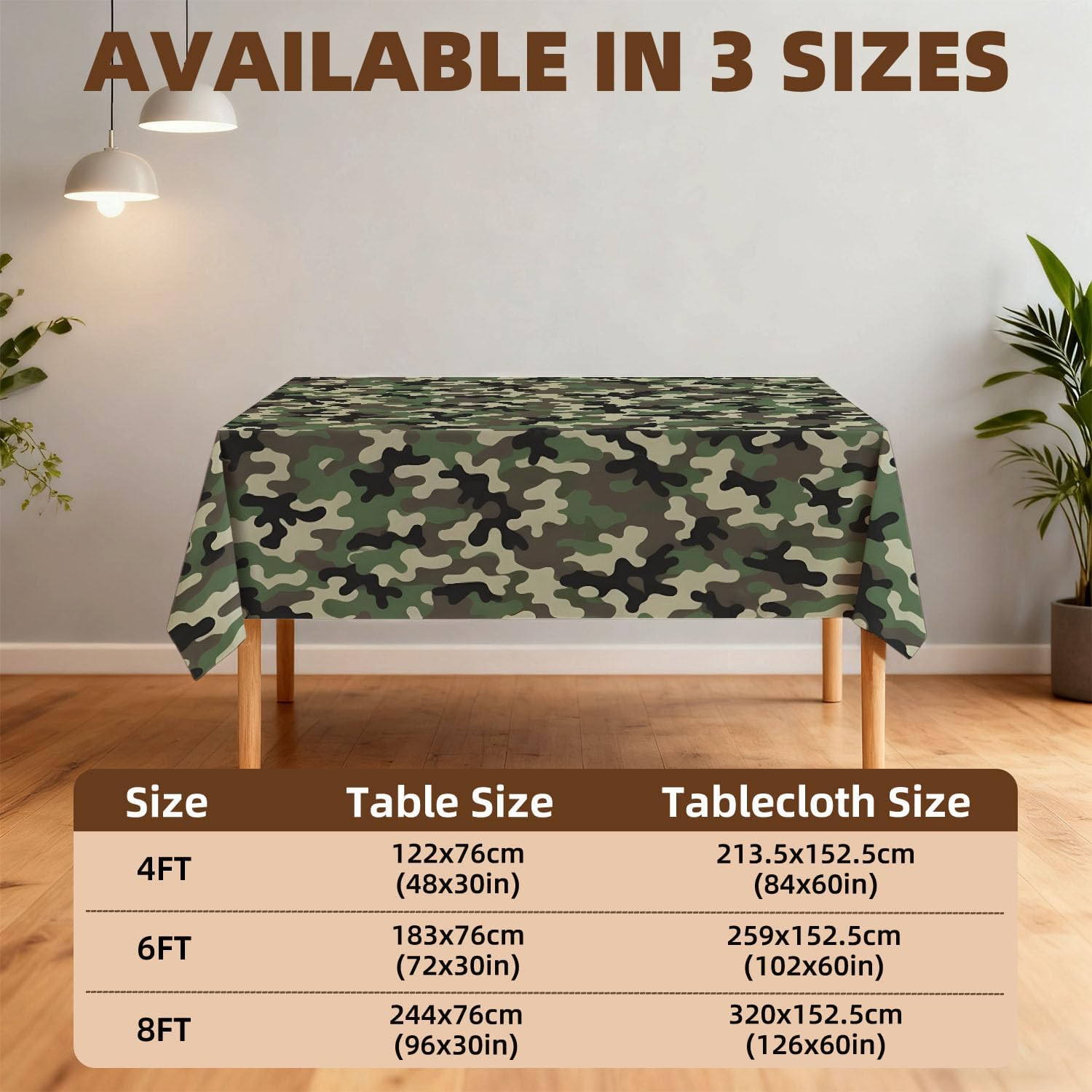 Reusable Waterproof Rectangle Tablecloths are Suitable for Dinner Kitchen Birthdays Outdoor and Parties camo Table Cloth,8FT/126 x 60 Inch